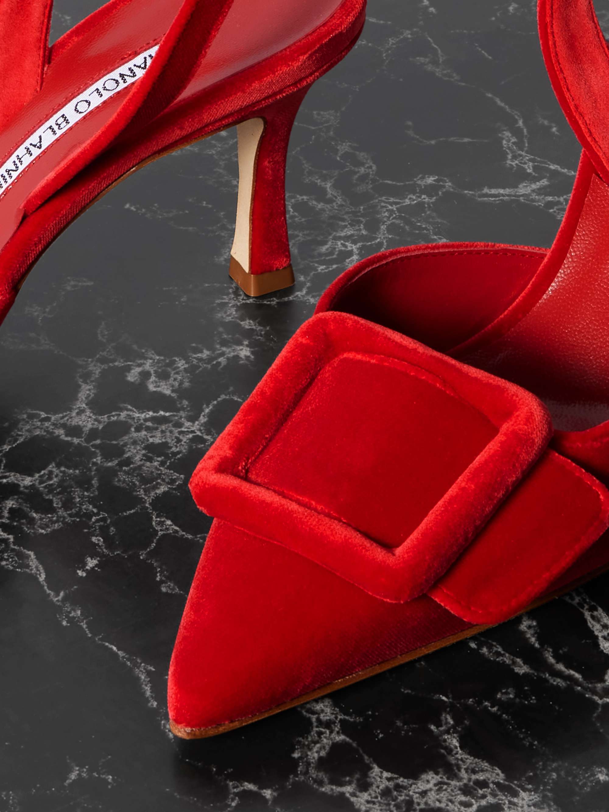 MANOLO BLAHNIK Maysli 70 buckled suede slingback pumps