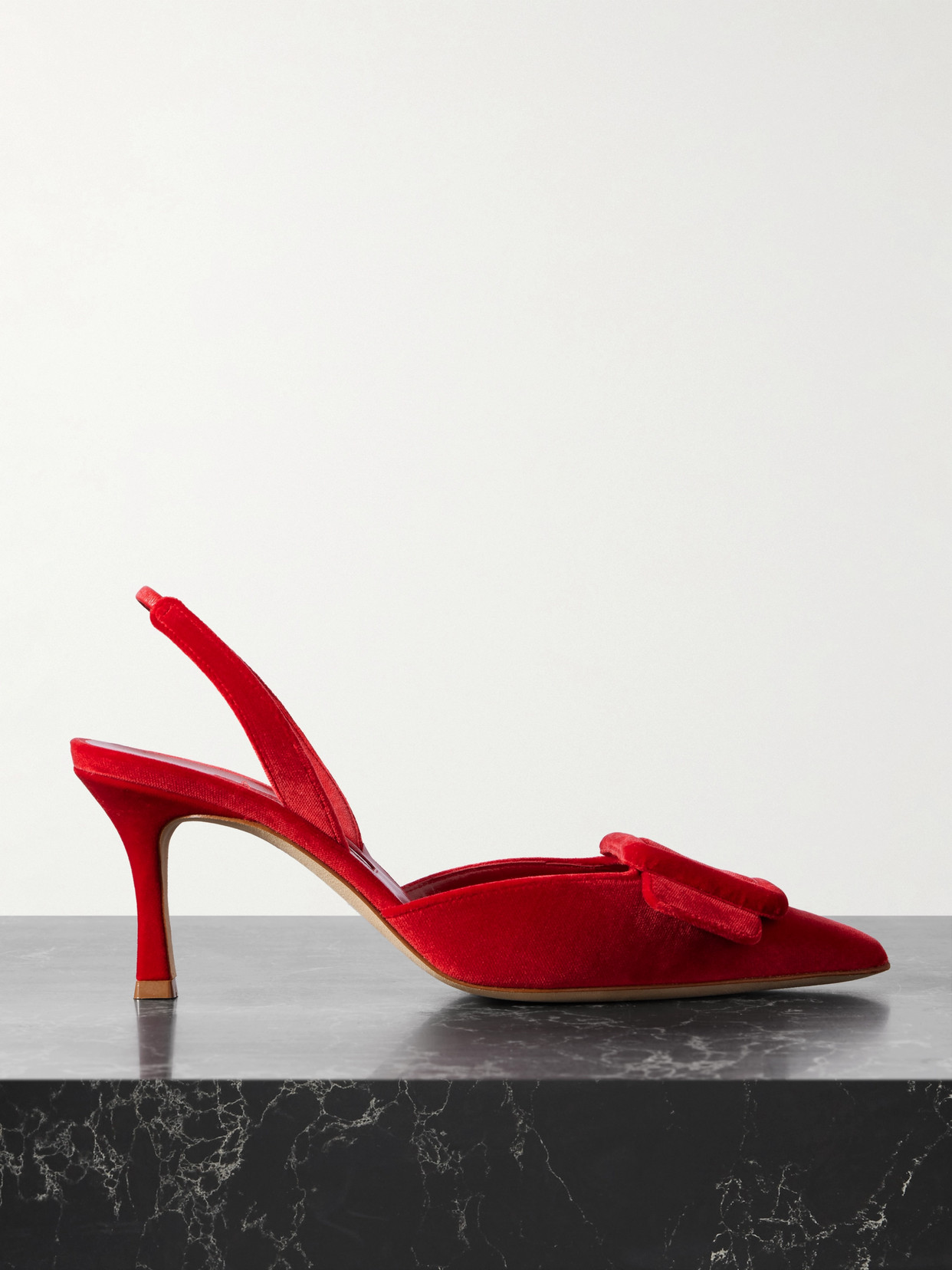 Manolo Blahnik Maysli 70 Buckled Velvet Slingback Pumps In Red
