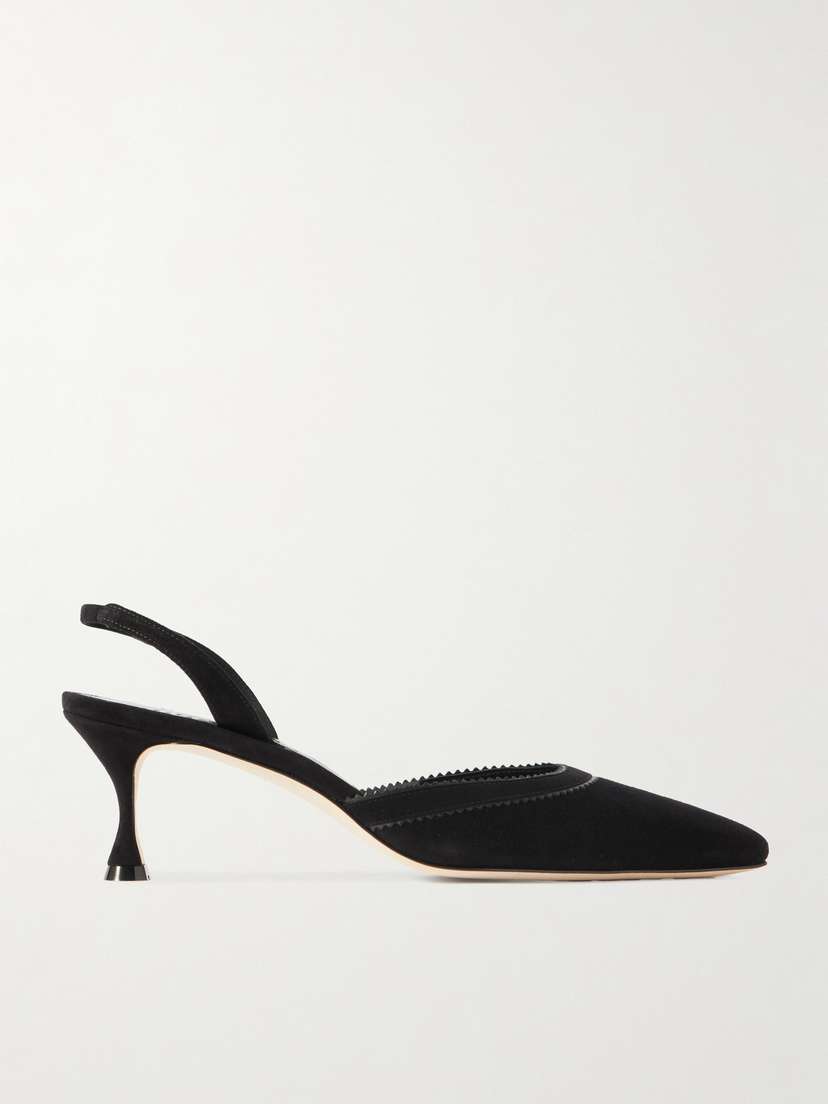 Manolo Blahnik Brontiasli 50 Leather-trimmed Suede Slingback Pumps