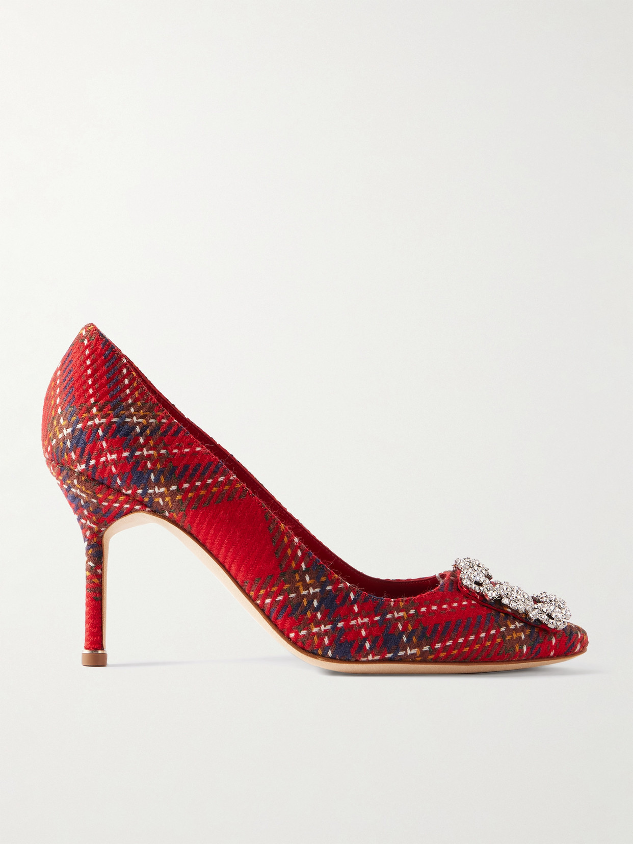 Manolo Blahnik Hangisi 90 Crystal-embellished Checked Wool Pumps In Red