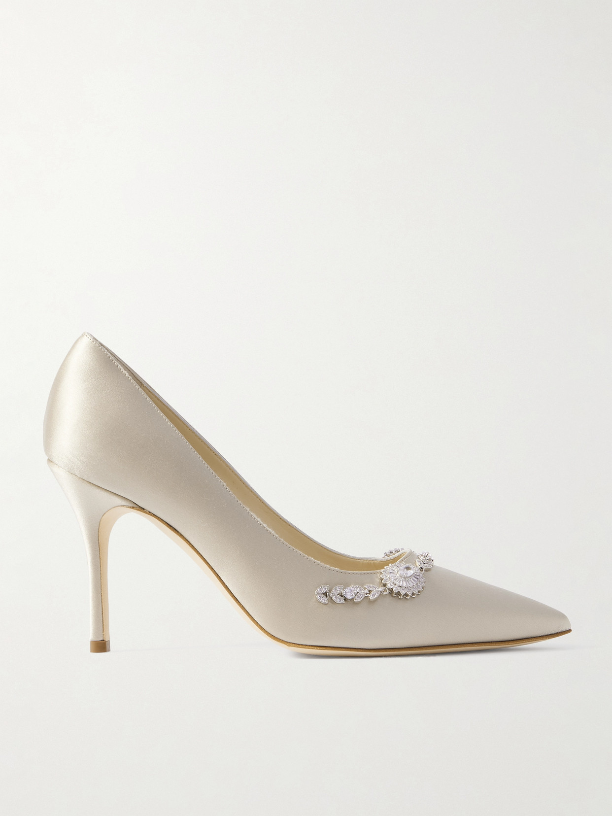 Manolo Blahnik - Lamikpump 90 Crystal-embellished Satin Pumps - Cream