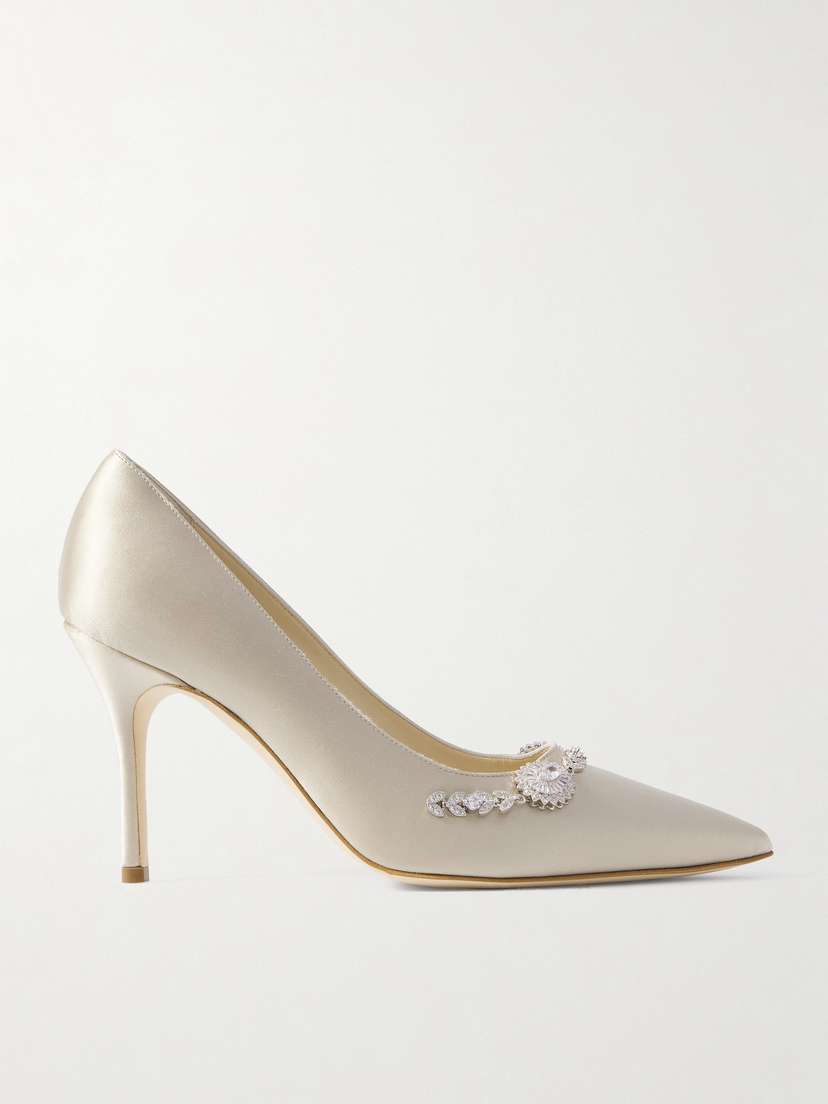Manolo Blahnik Lamikpump 90 Crystal-embellished Satin Pumps