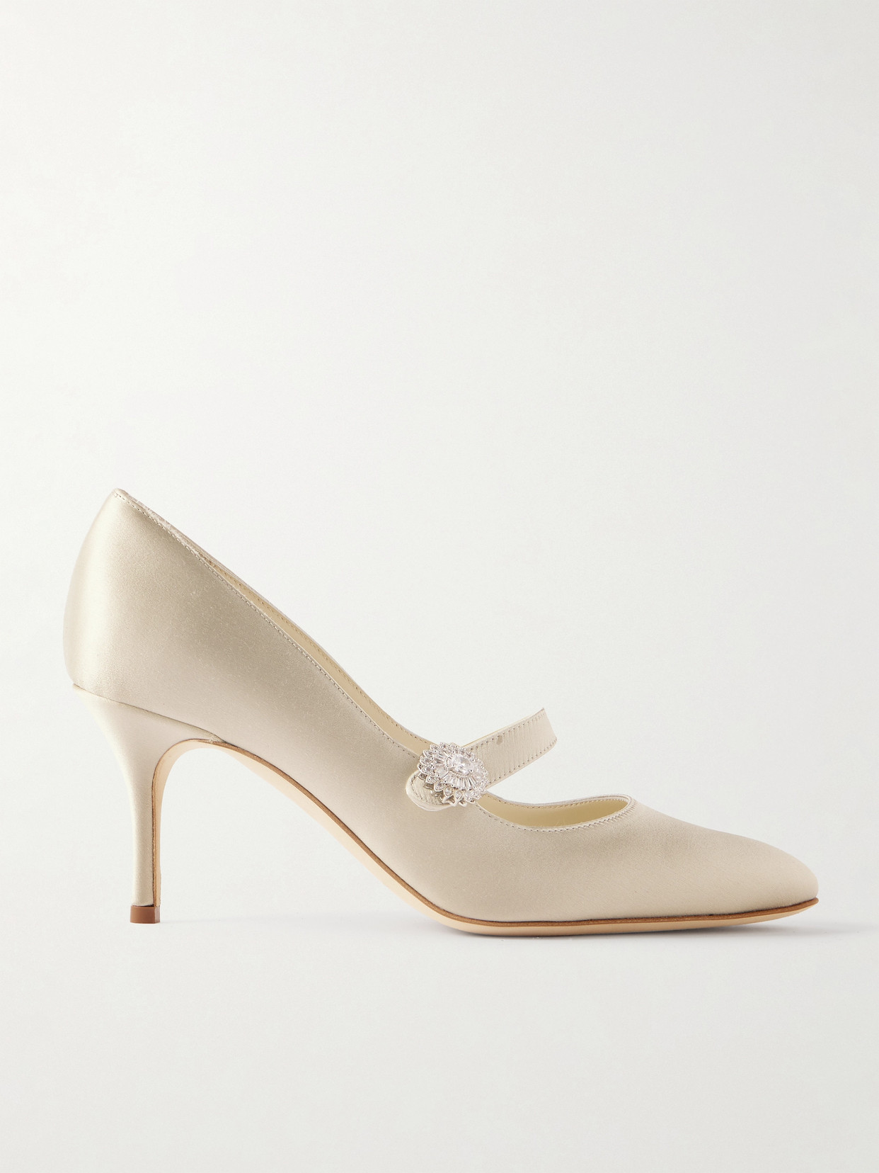 Manolo Blahnik - Marijana 70 Crystal-embellished Satin Mary Jane Pumps - Cream