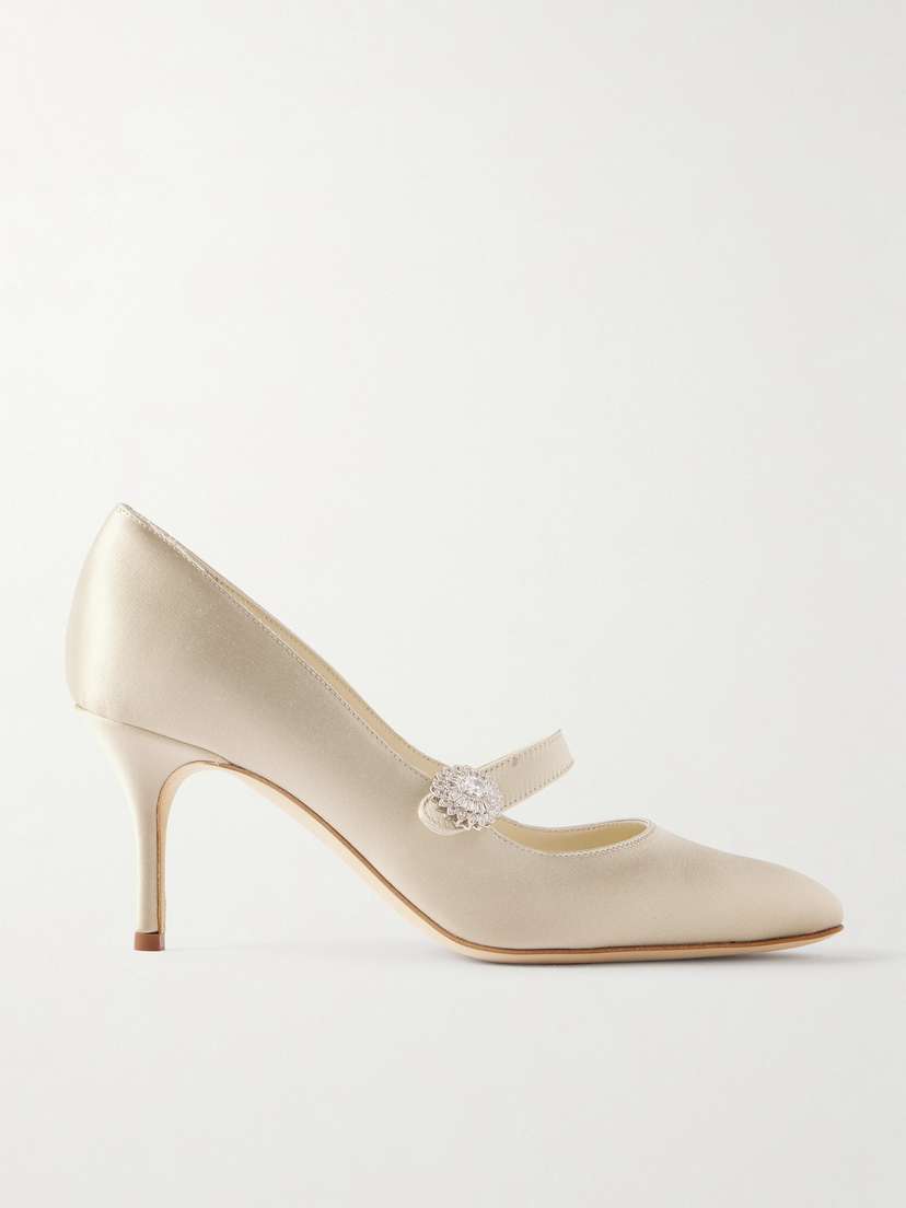 Manolo Blahnik Marijana 70 Crystal-embellished Satin Mary Jane Pumps