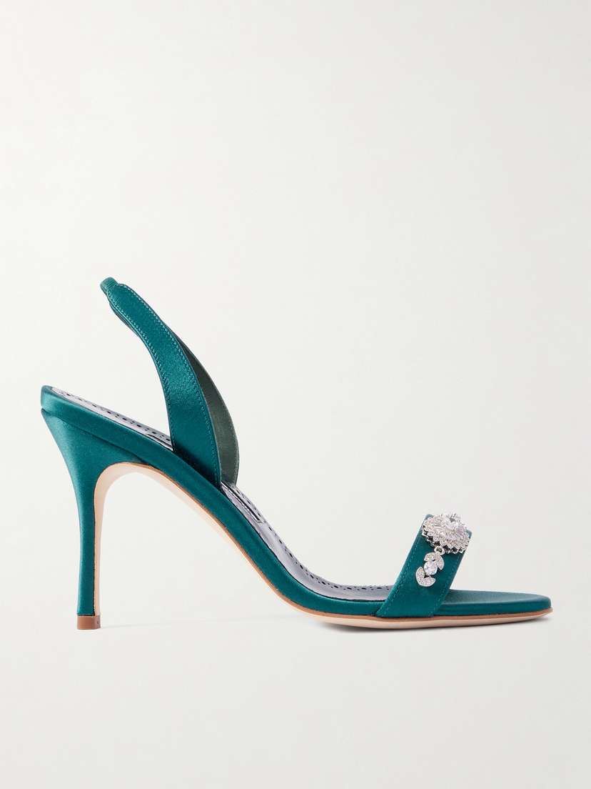 Manolo Blahnik Lamisan 90 Crystal-embellished Satin Slingback Sandals