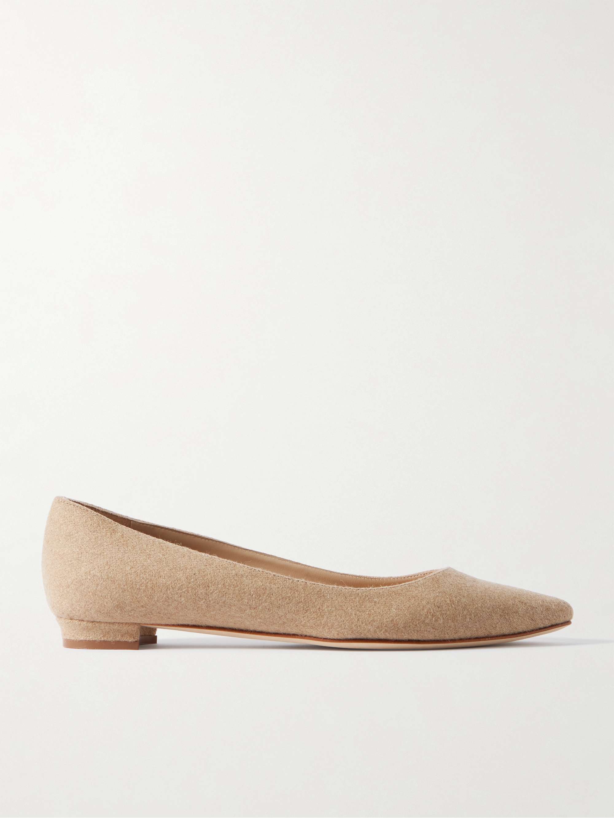 GIBFLA | Red Suede Pearl Buckle Flat Pumps | Manolo Blahnik