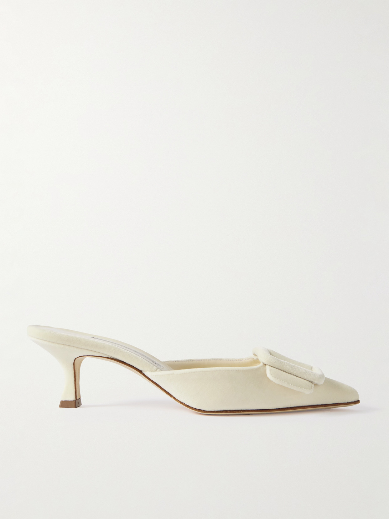 Manolo Blahnik Maysale 50 Buckled Velvet Mules In Neutral