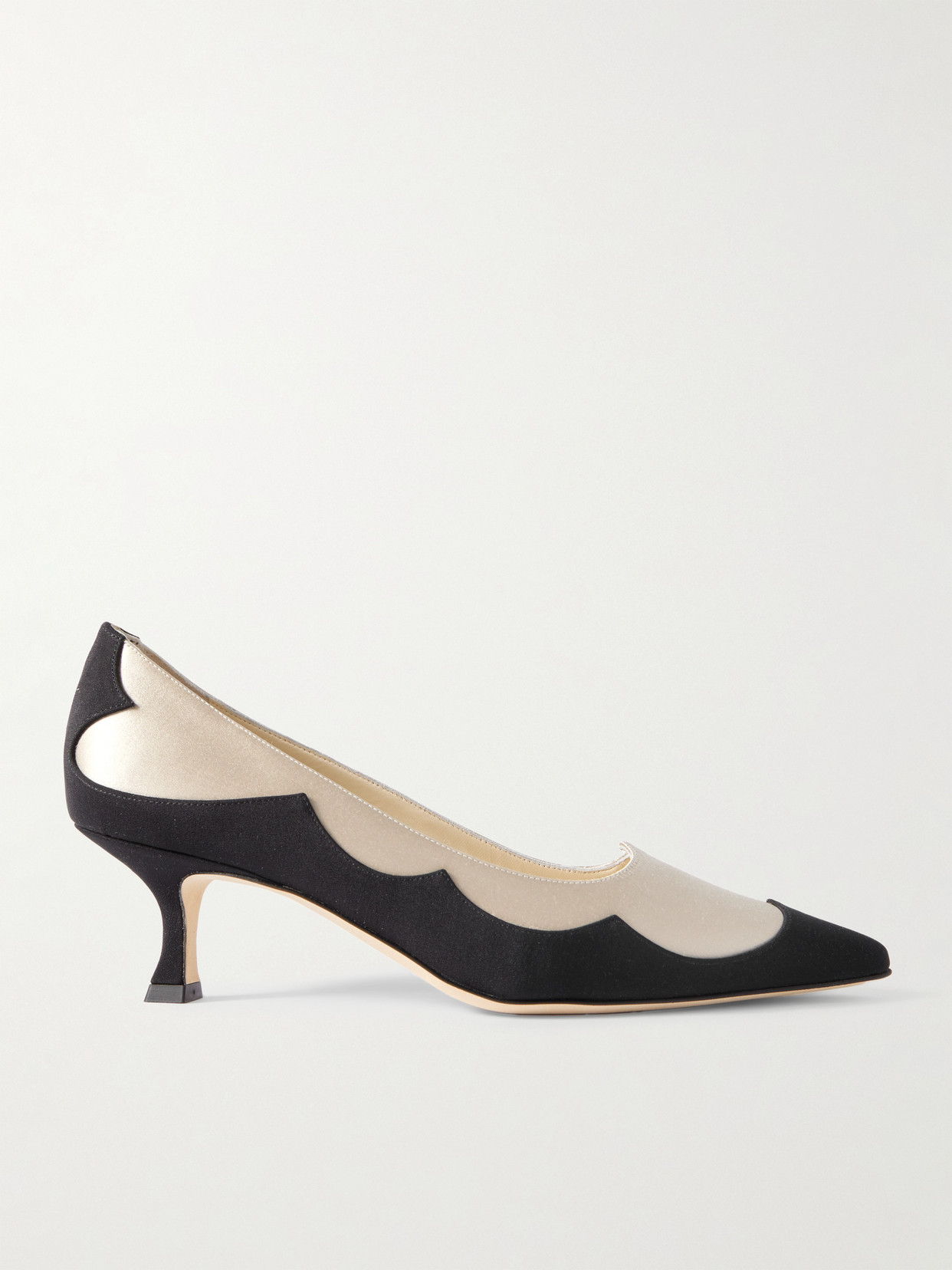 Manolo Blahnik - Fabraka 50 Crepe-trimmed Satin Point-toe Pumps - Cream