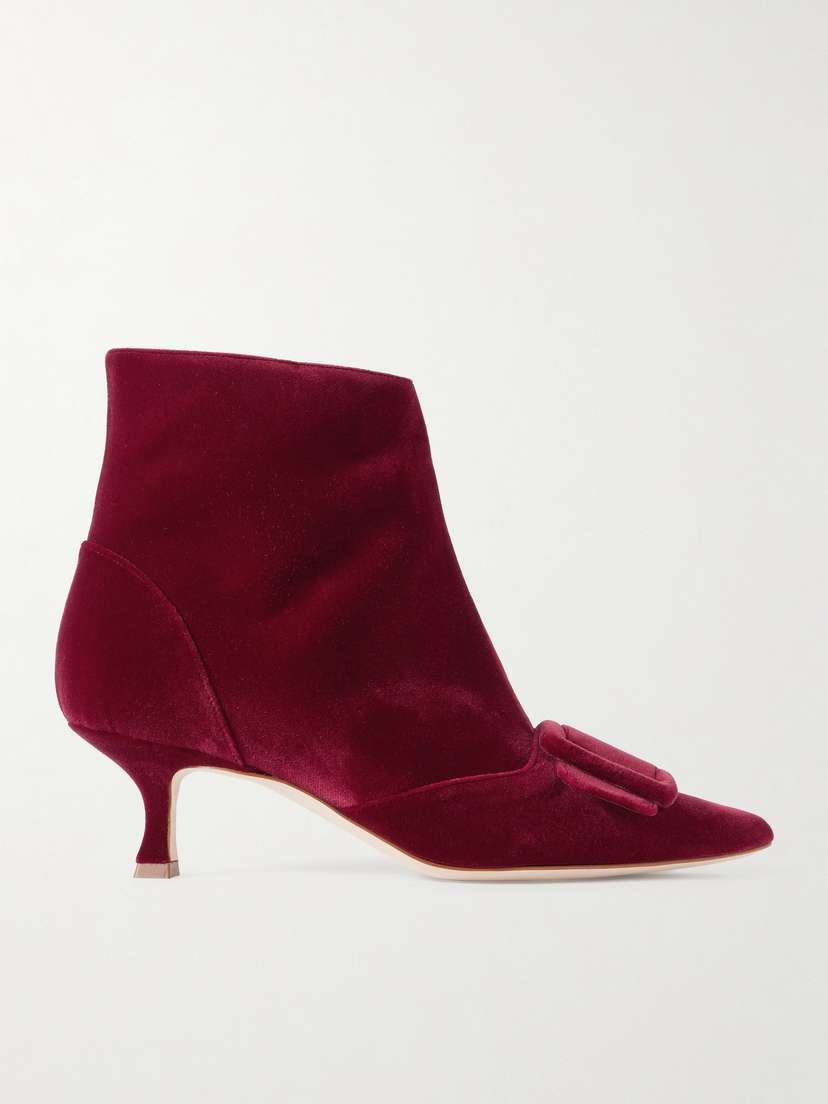 Manolo Blahnik Baylow 50 Buckled Velvet Ankle Boots