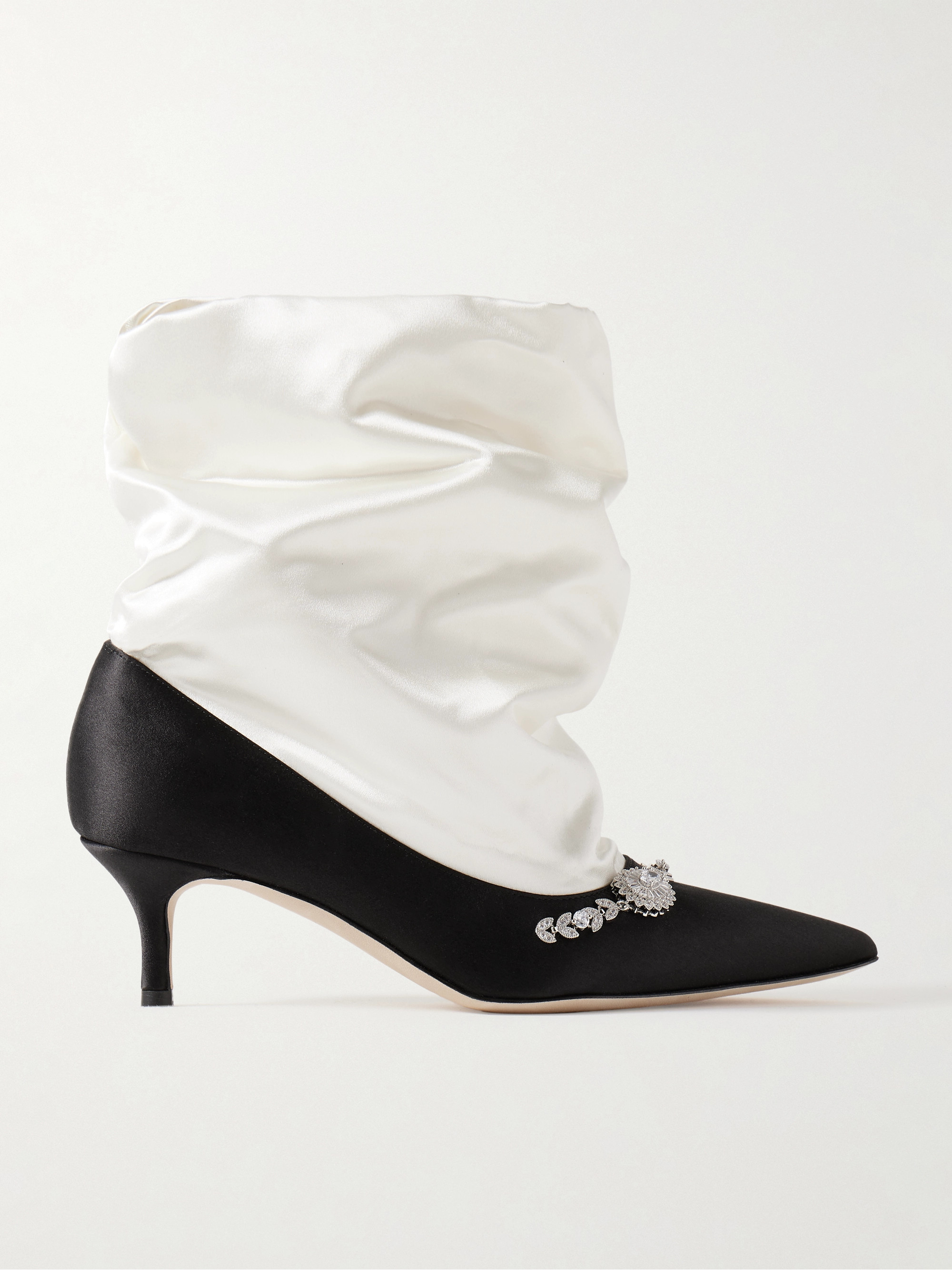むーみーページ MANOLO BLAHNIK アイボリー 高ヒールブーツ MANOLO BLAHNIK - Lamik 50 embellished satin ankle boots | Plush