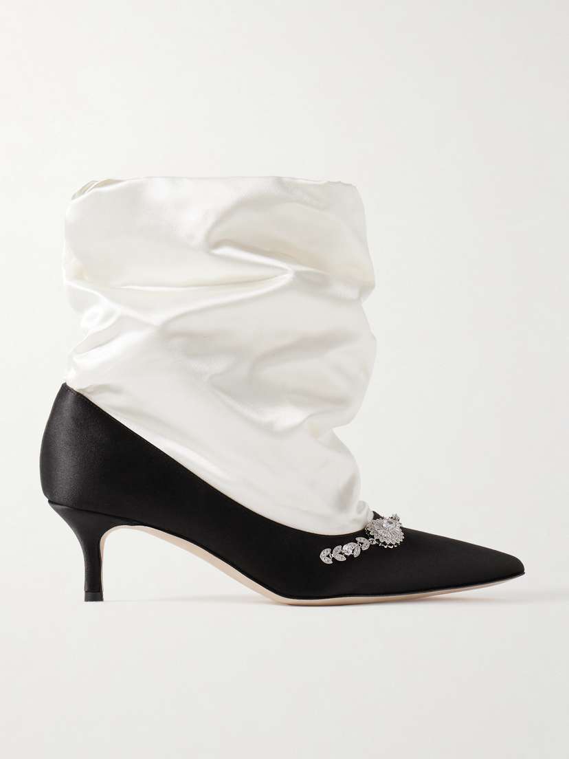Manolo Blahnik Lamik 50 Embellished Satin Ankle Boots