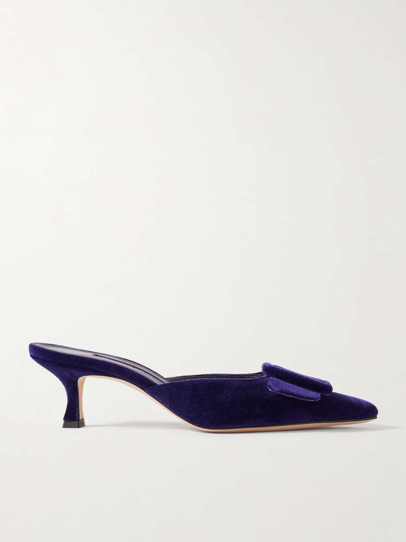 Manolo Blahnik Maysale 50 Buckled Velvet Mules