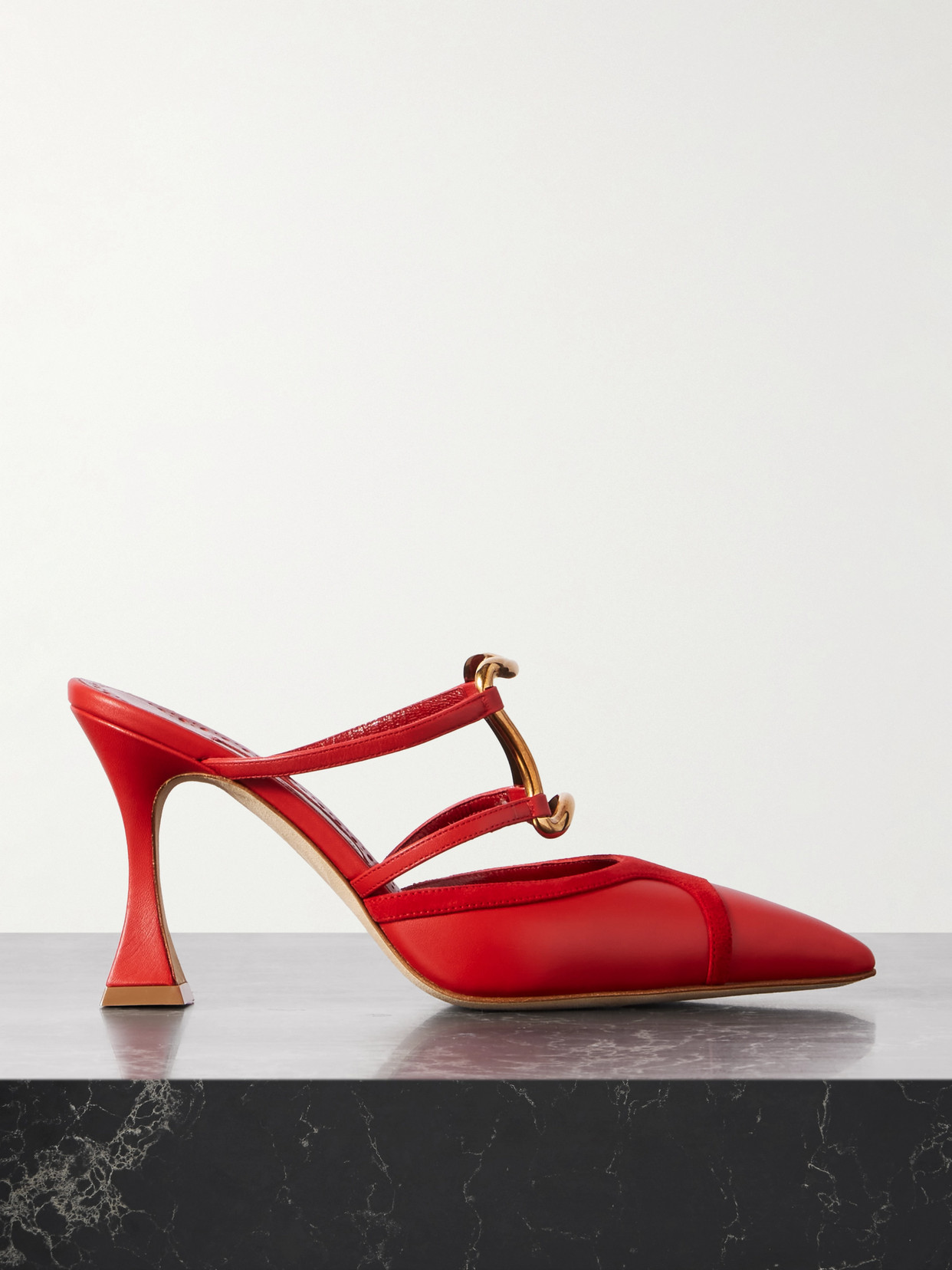 Manolo Blahnik Tituta Leather Ornament Mule Pumps In Red