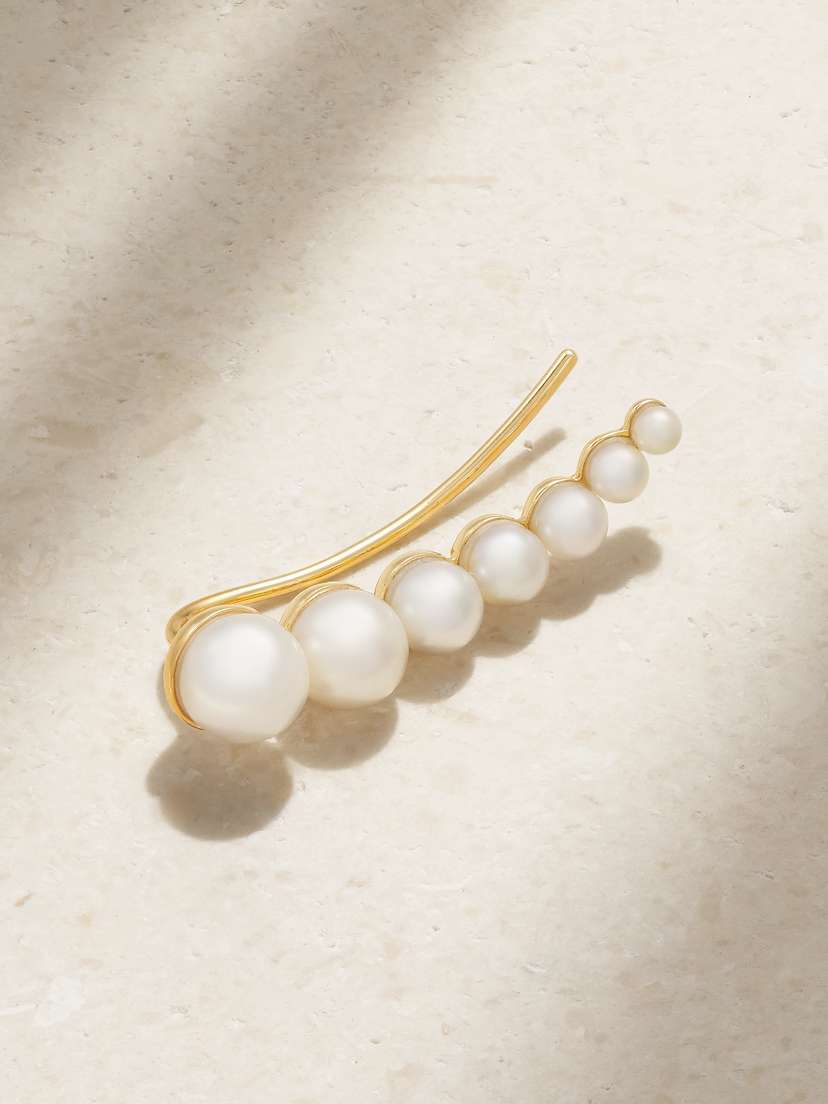 Sophie Bille Brahe Croissant Japonais 14-karat Recycled Gold Pearl Single Earring