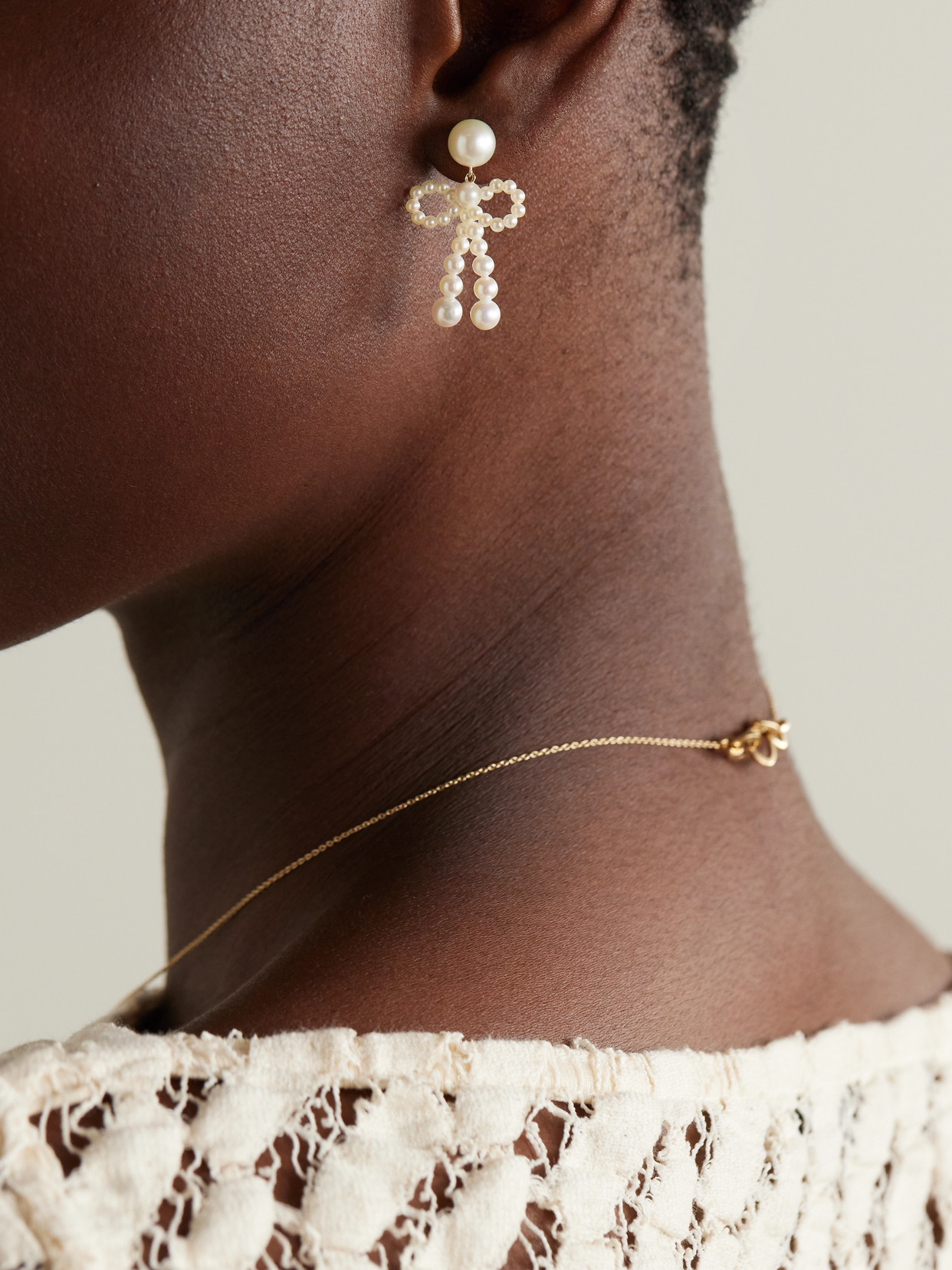Sophie Bille Brahe Bow 14-karat Recycled Gold Pearl Earrings In Gold