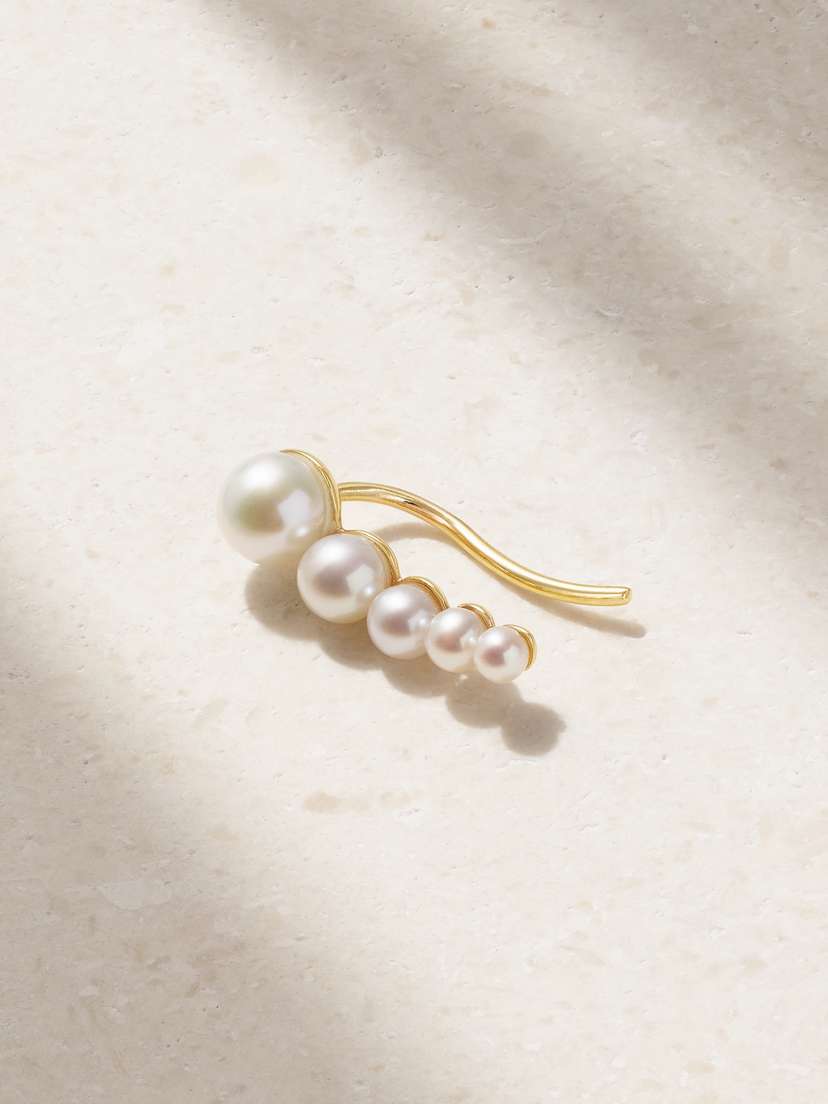 Sophie Bille Brahe Petite Croissant Japonais 14-karat ecycled Gold Pearl Single Earring