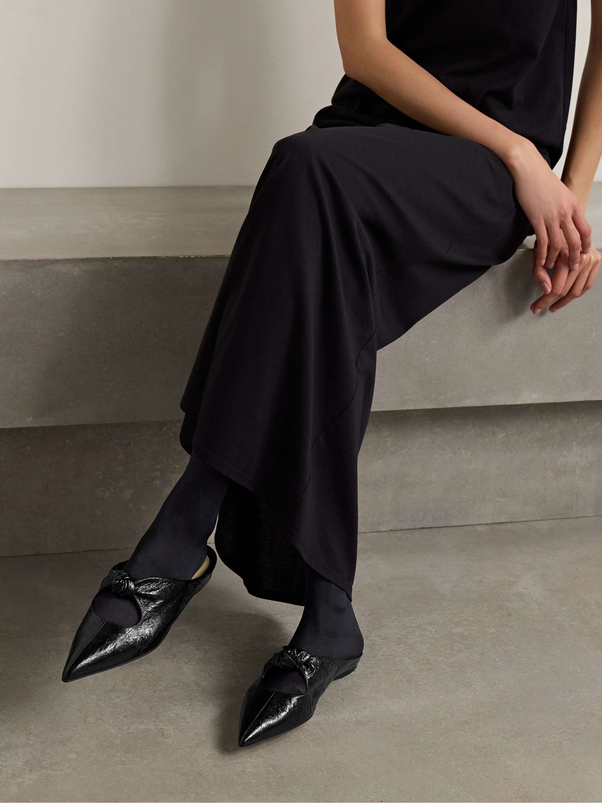Rowan knotted crinkled leather mules