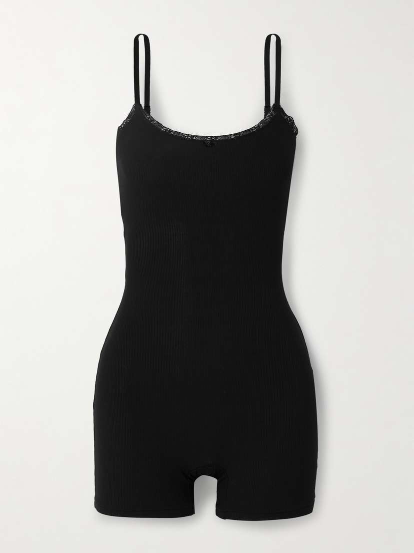 Skims Soft Lounge Lace Short Onesie - Onyx