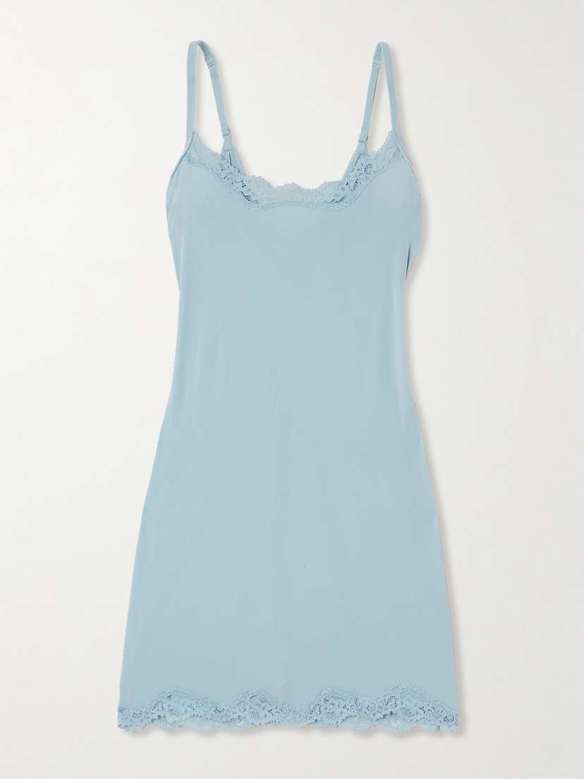 Skims Fits Everybody Lace-trimmed Stretch Slip Dress - Light Denim