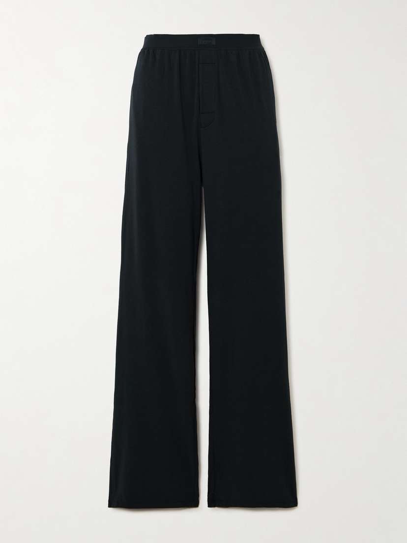 Skims Boyfriend Stretch-modal And Cotton-blend Jersey Track Pants - Onyx