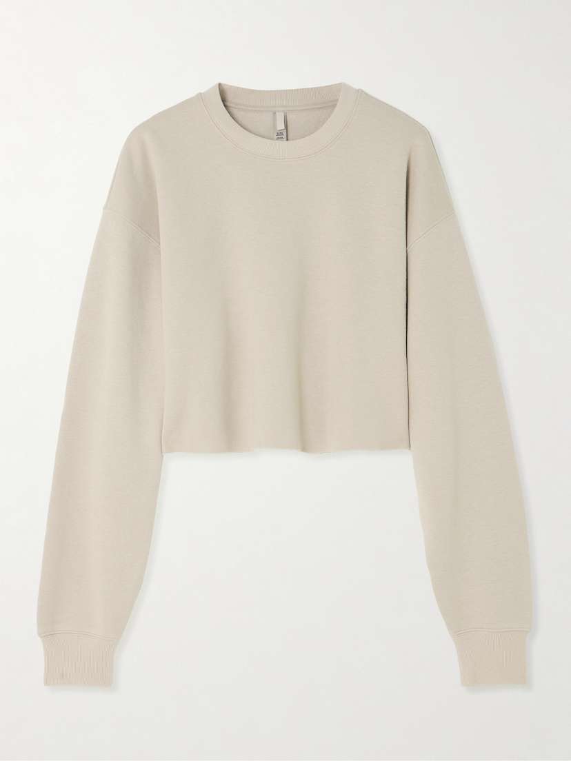 Skims Cropped Cotton-blend Jersey Sweater- Stone