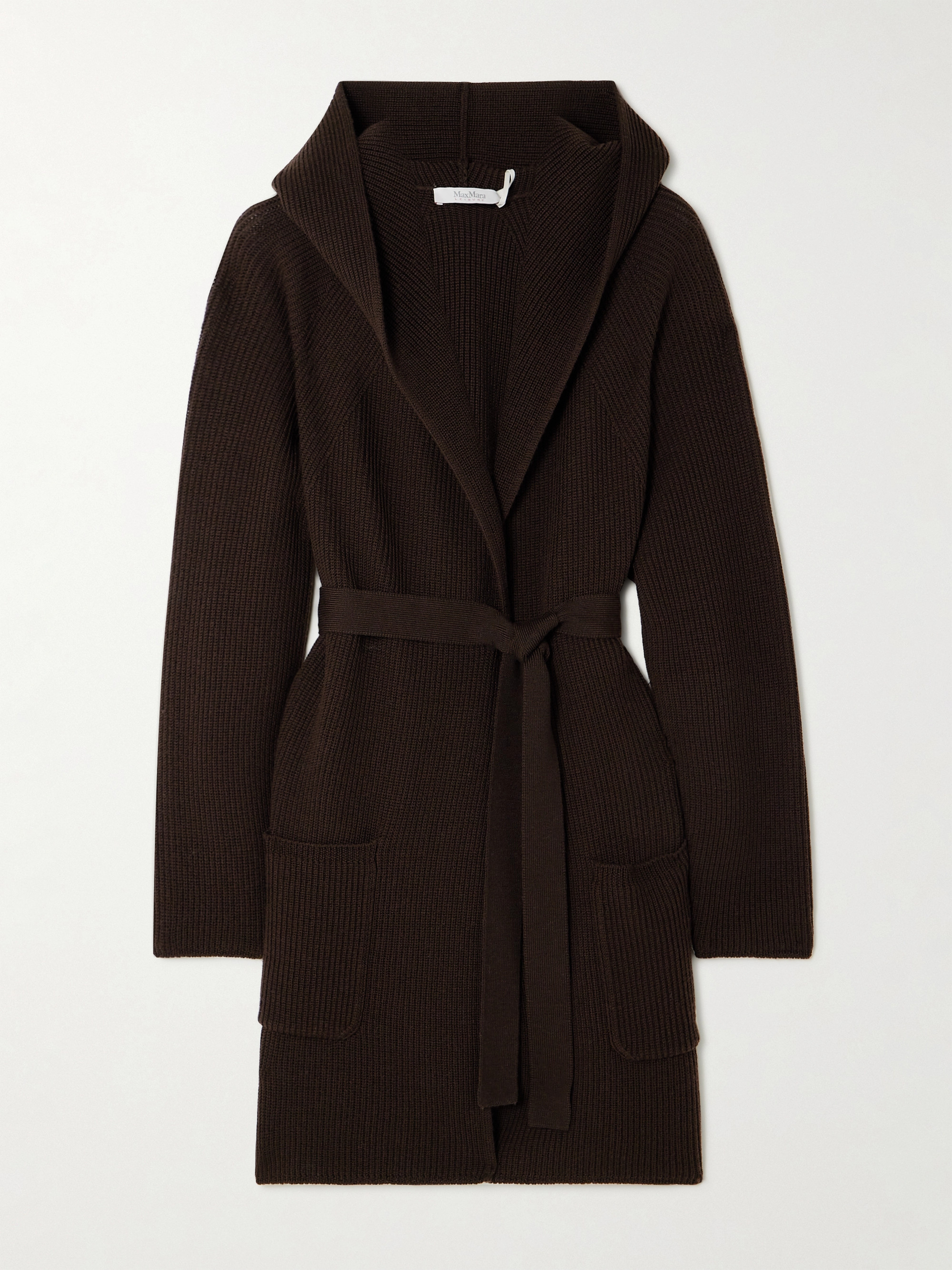 Max Mara Finezza belted ribbed wool hooded cardigan