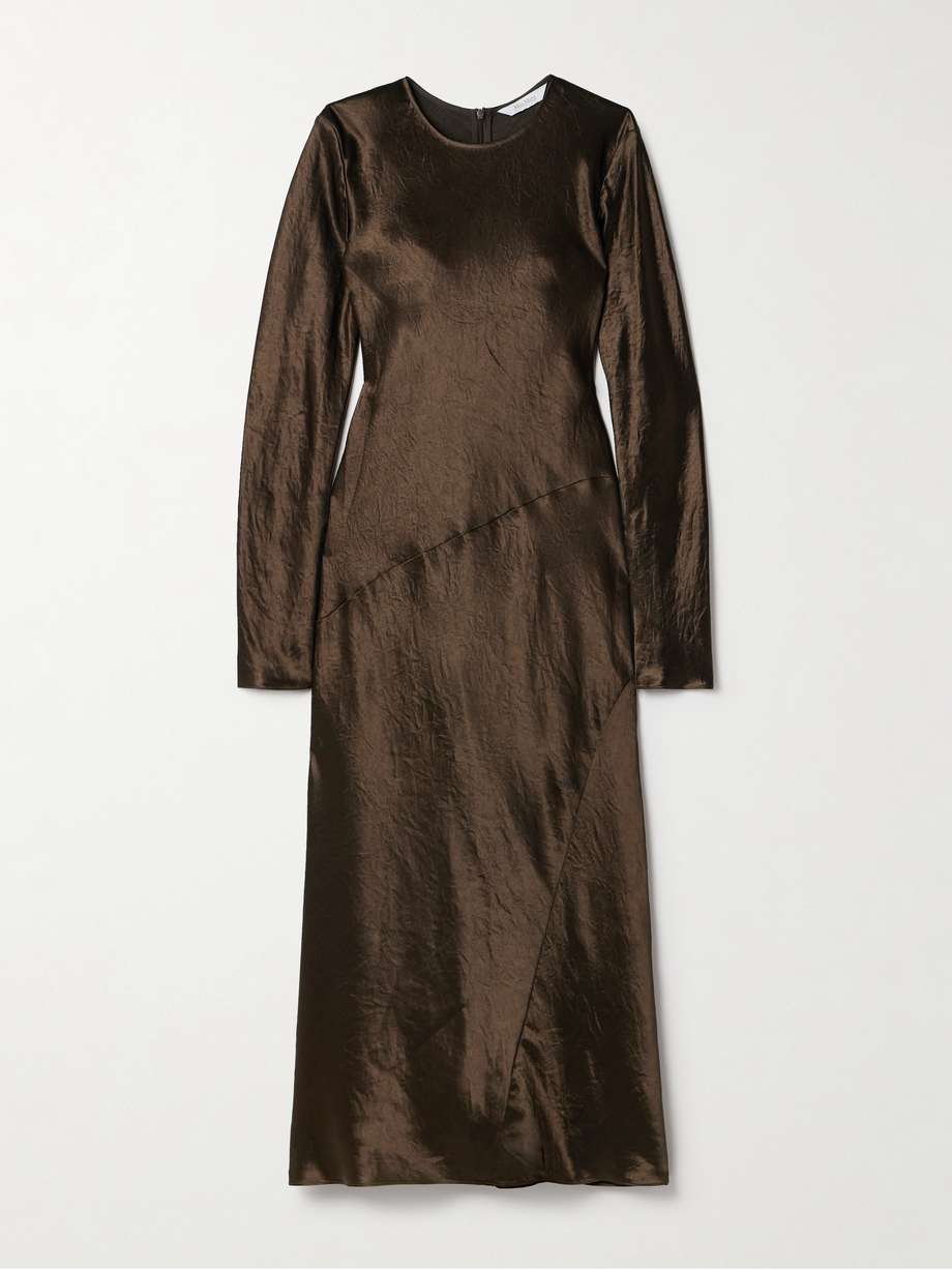elogio paneled crinkled-satin midi dress