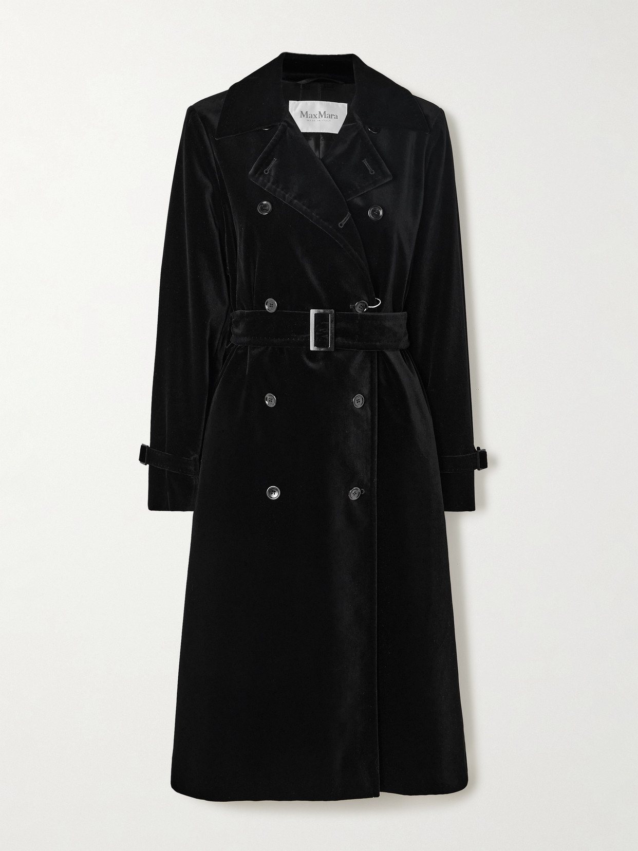 Max Mara Lana Double-breasted Velvet Trench Coat In Black