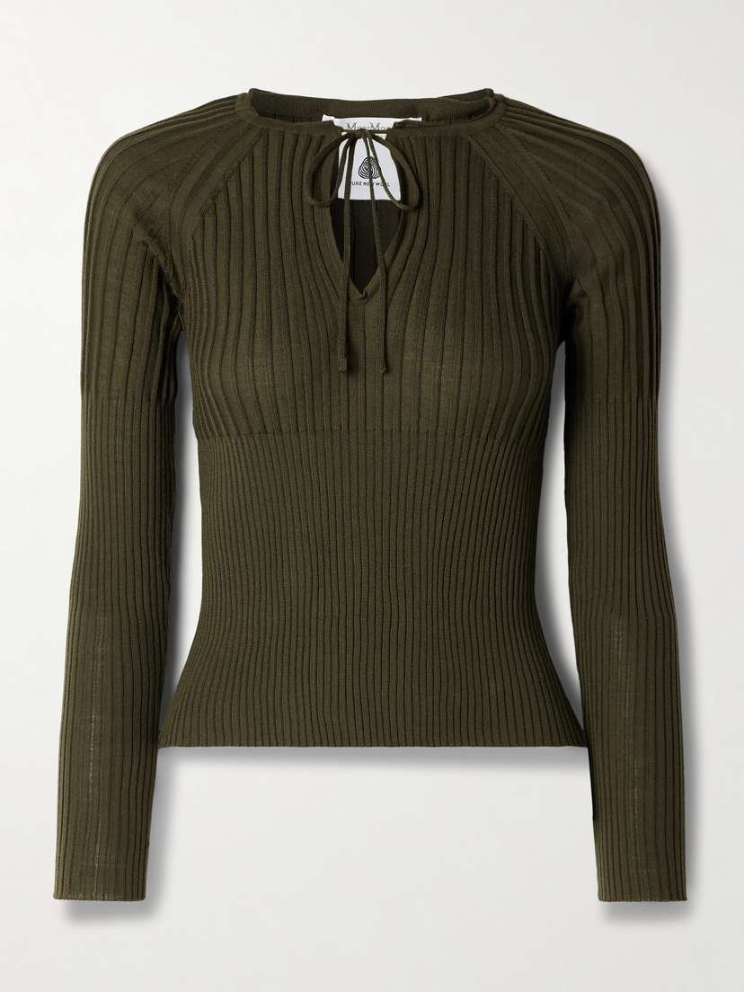 Max Mara Katai Tie-neck Ribbed Wool Top