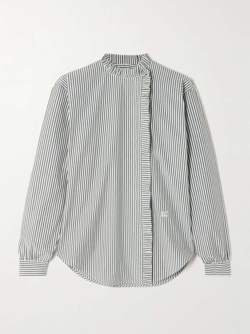 Max Mara Didy Logo-embroidered Ruffled Striped Cotton-blend Poplin Shirt