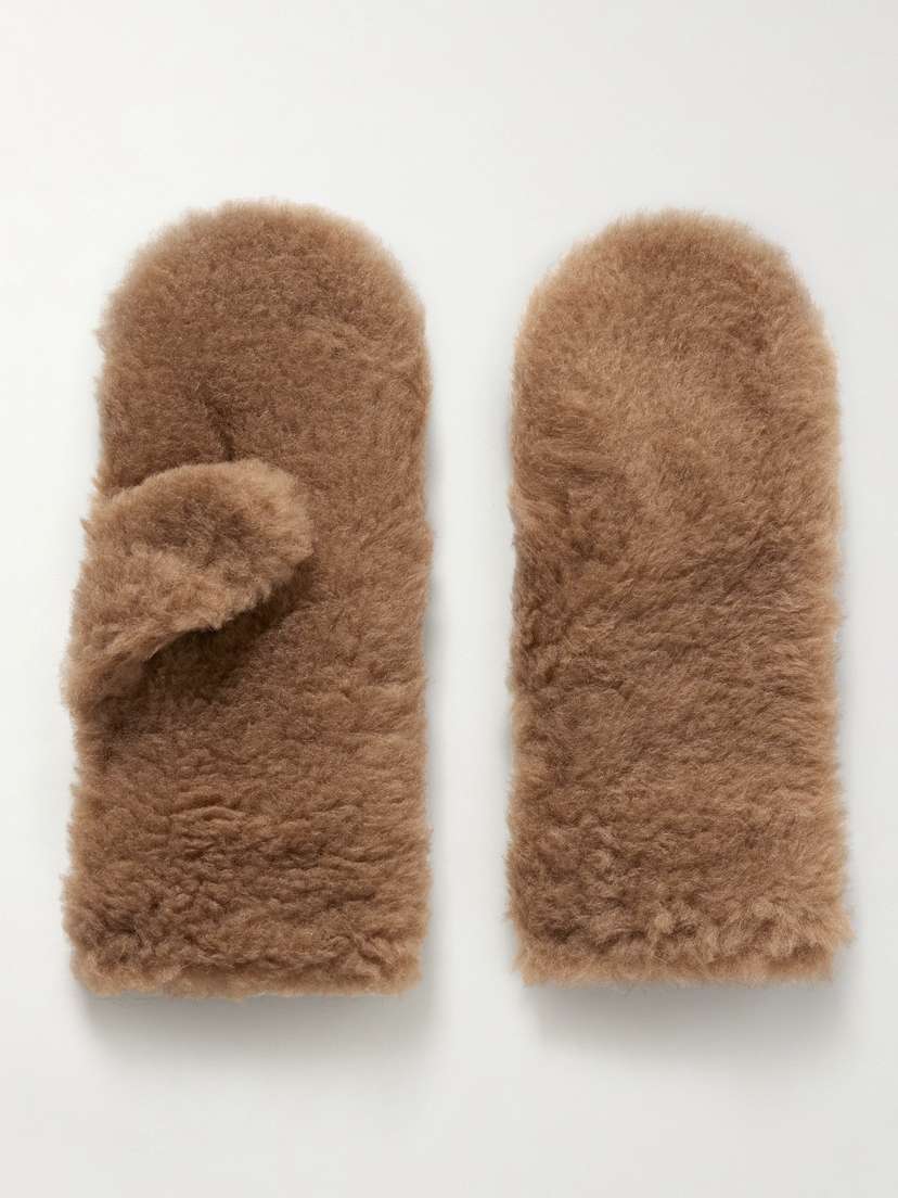 Max Mara Ombrat2 Leather-trimmed Camel Hair And Silk-blend Gloves