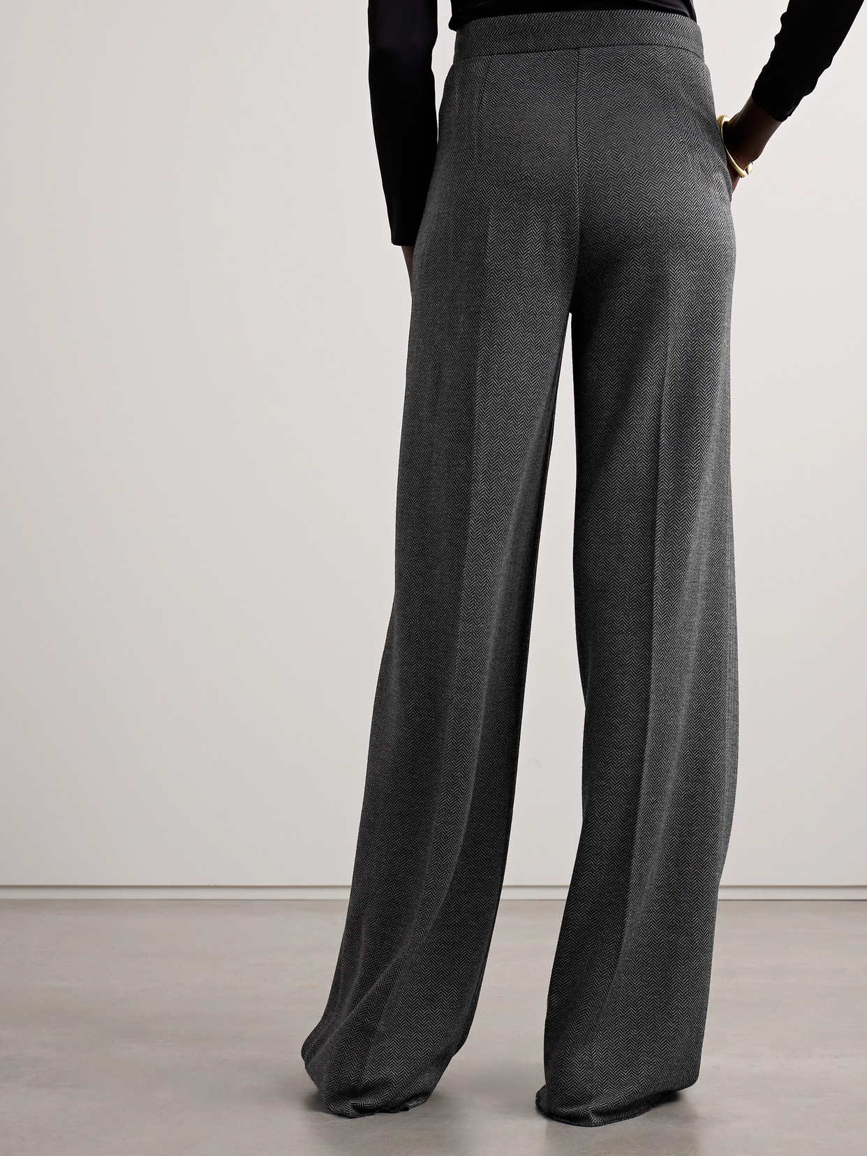Max Mara Pleated Herringbone Wool-blend Wide-leg Pants In Gray