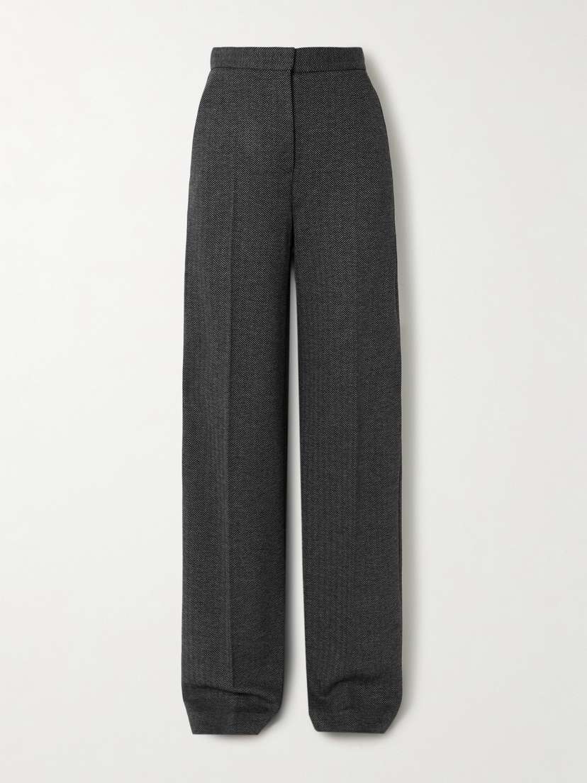 Max Mara Pleated Herringbone Wool-blend Wide-leg Pants