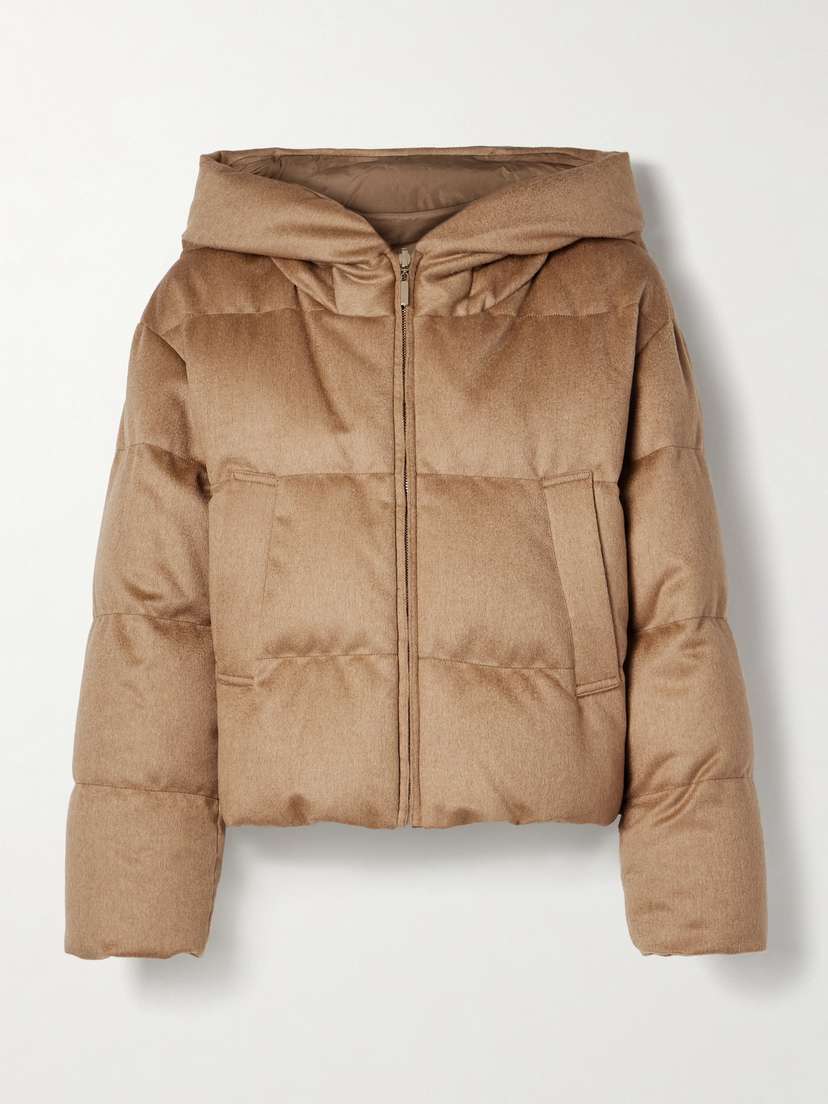 Max Mara The Cube Dalia Reversible Hooded Quilted Padded Camel Hair And Shell Jacket