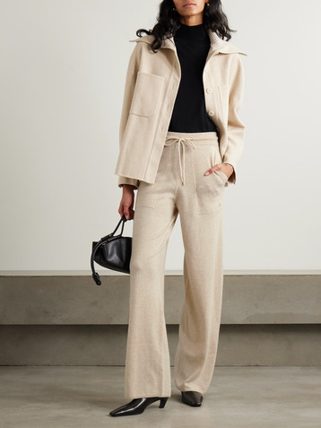  Wool and cashmere-blend wide-leg track pants