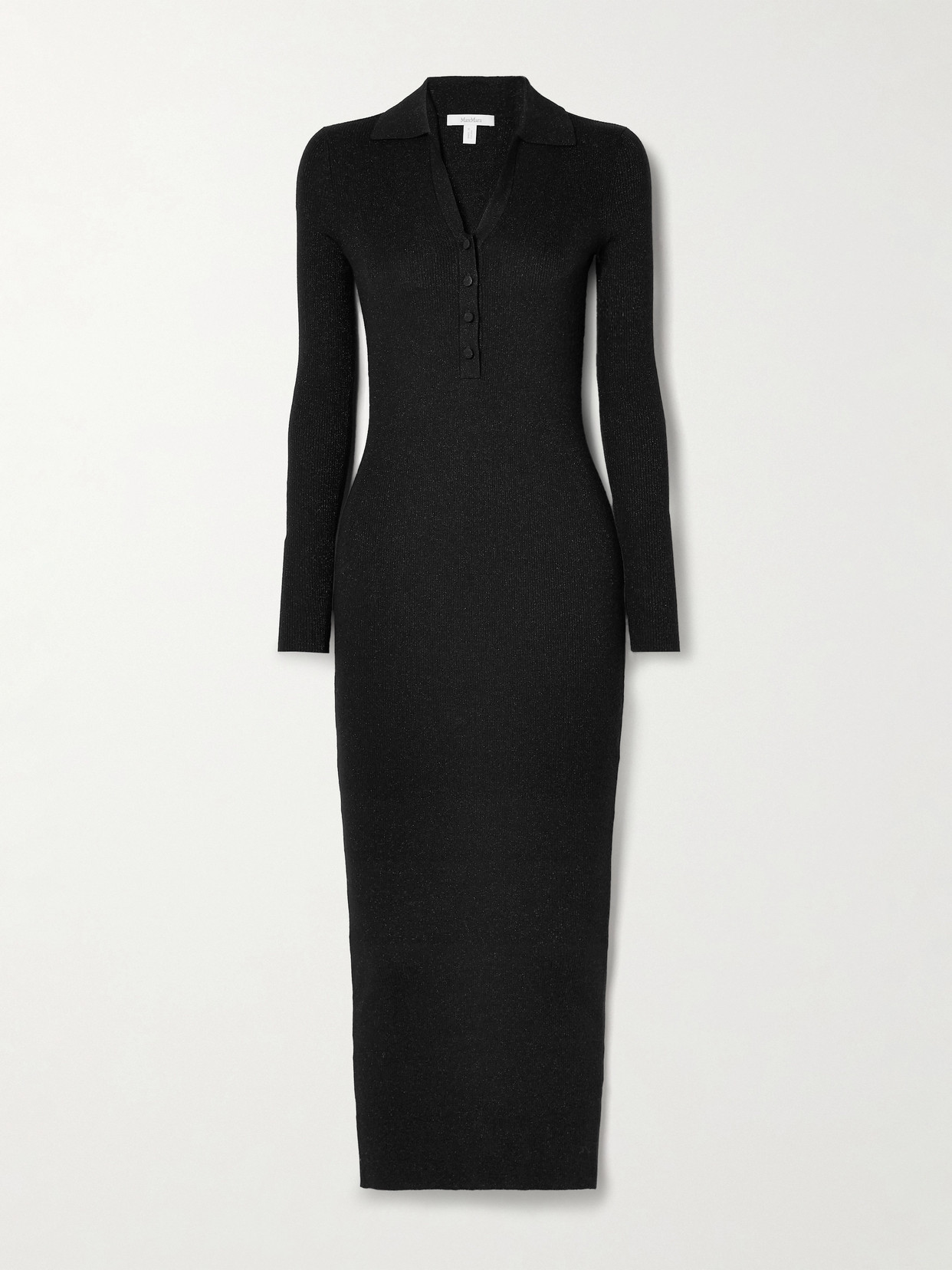 Max Mara Frais Ribbed Metallic Wool-blend Midi Dress In Black
