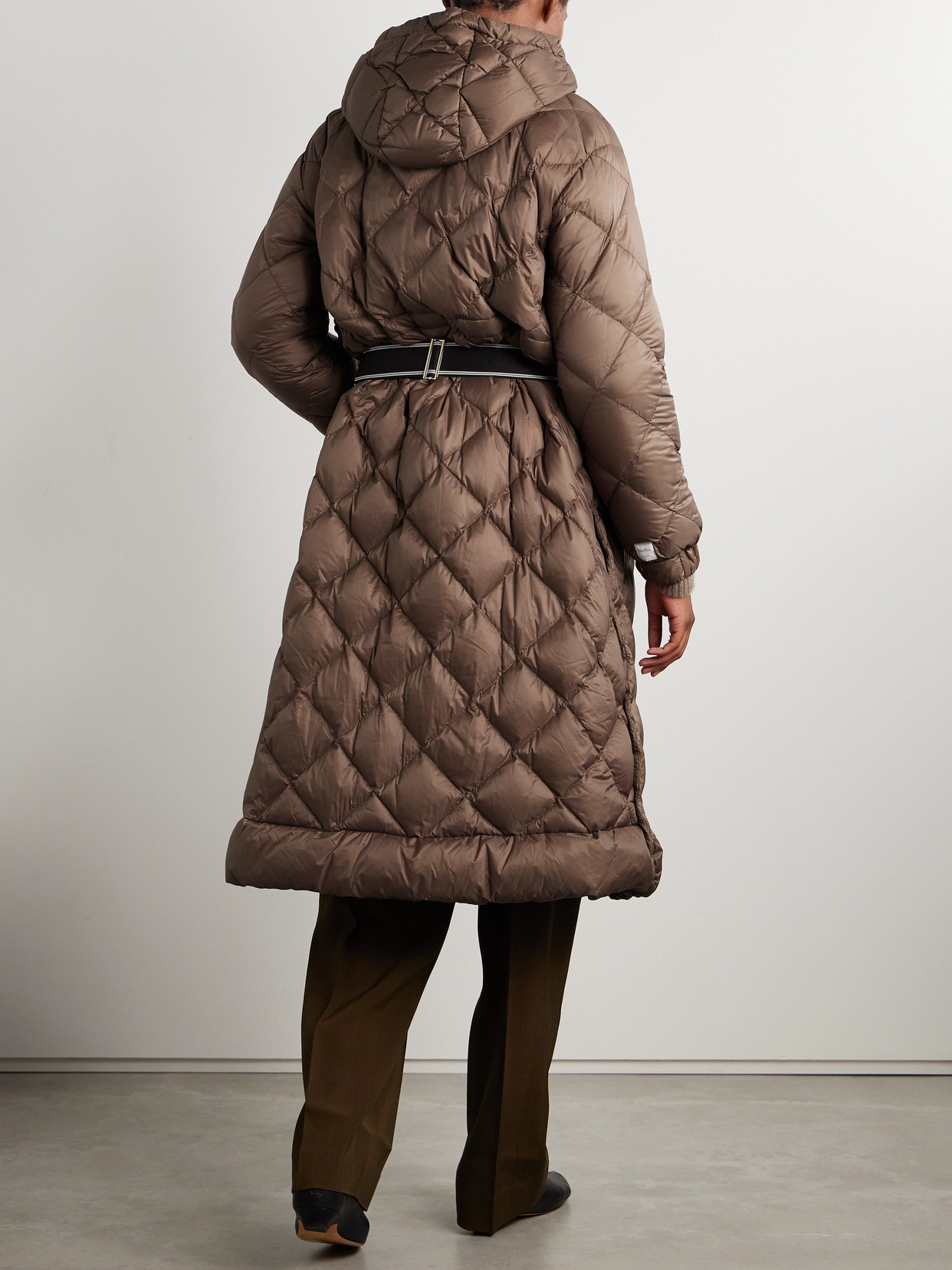Max Mara The Cube Trefel Belted Hooded Quilted Shell Down Coat In Brown