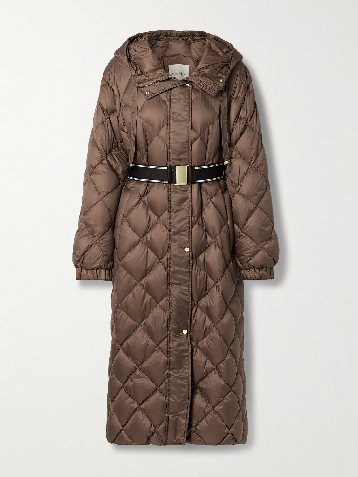Max Mara - The Cube Trefel Belted Hooded Quilted Shell Down Coat - Brown