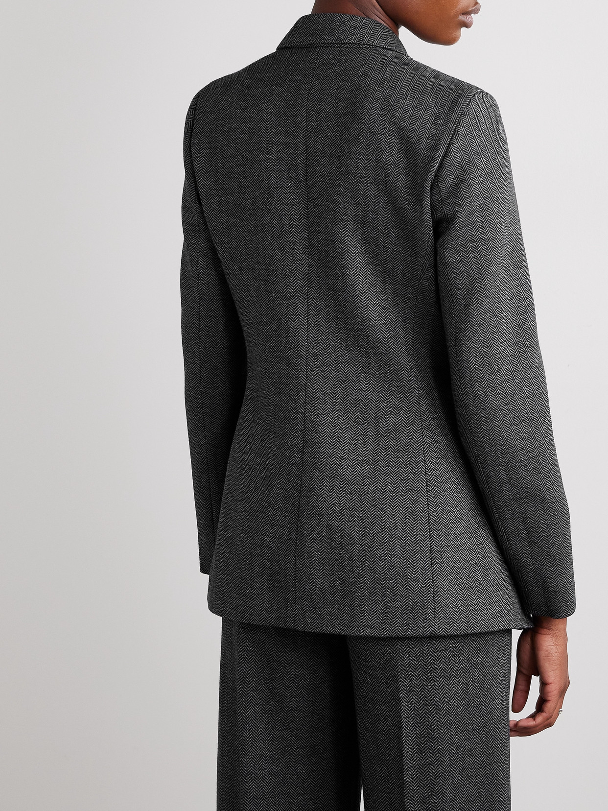 Max Mara Monia Tie-front Herringbone Wool-blend Blazer In Black