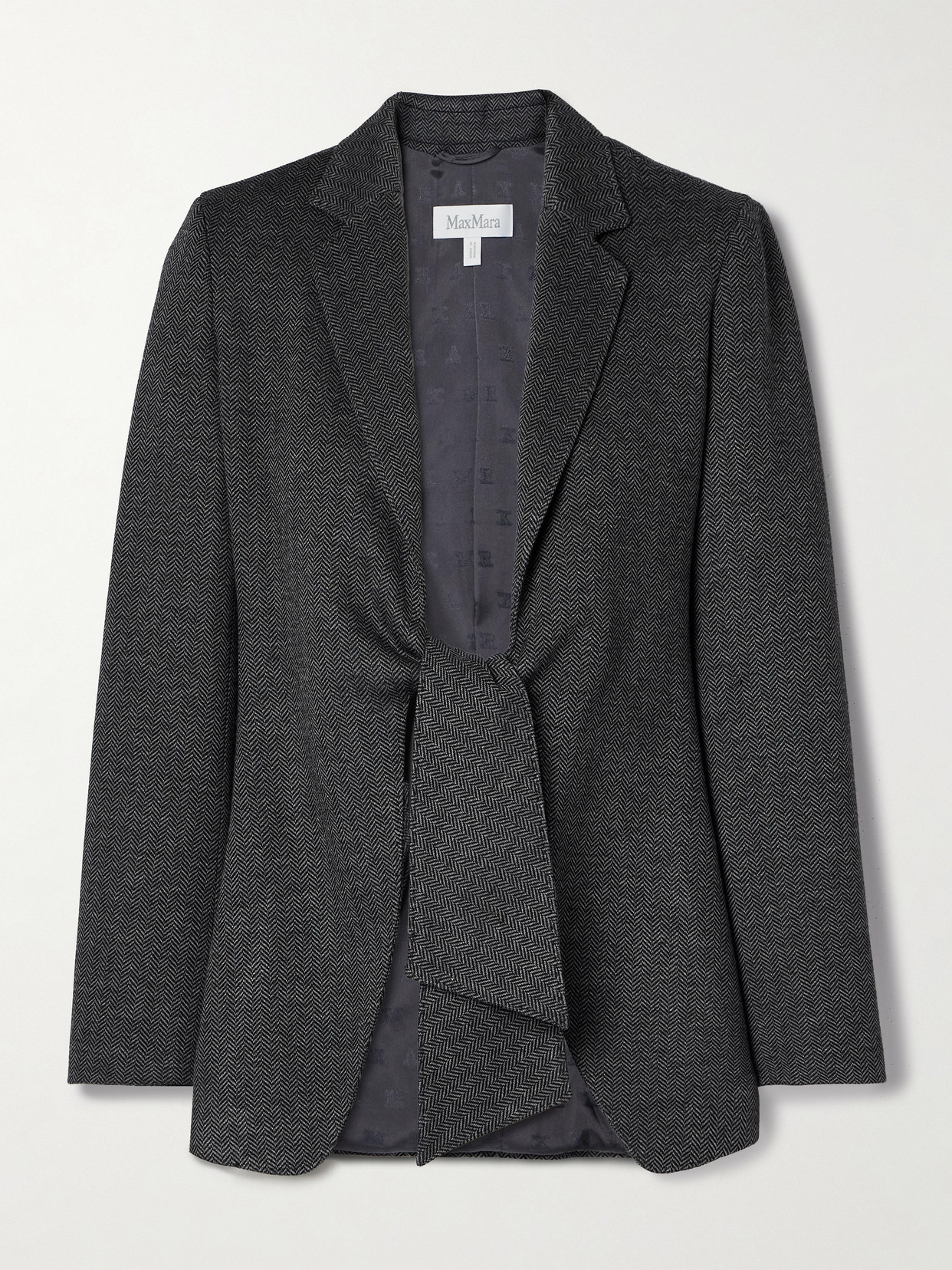 Max Mara - Monia Tie-front Herringbone Wool-blend Blazer - Black