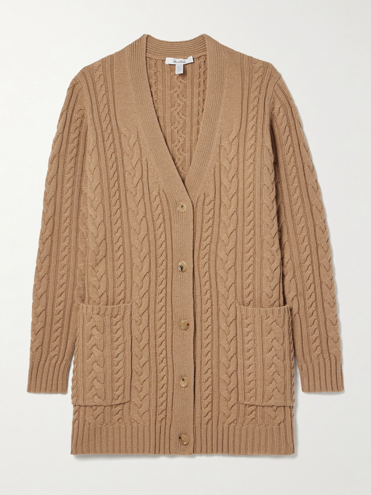 Max Mara Calotta Cable-knit Wool And Cashmere-blend Cardigan In Brown