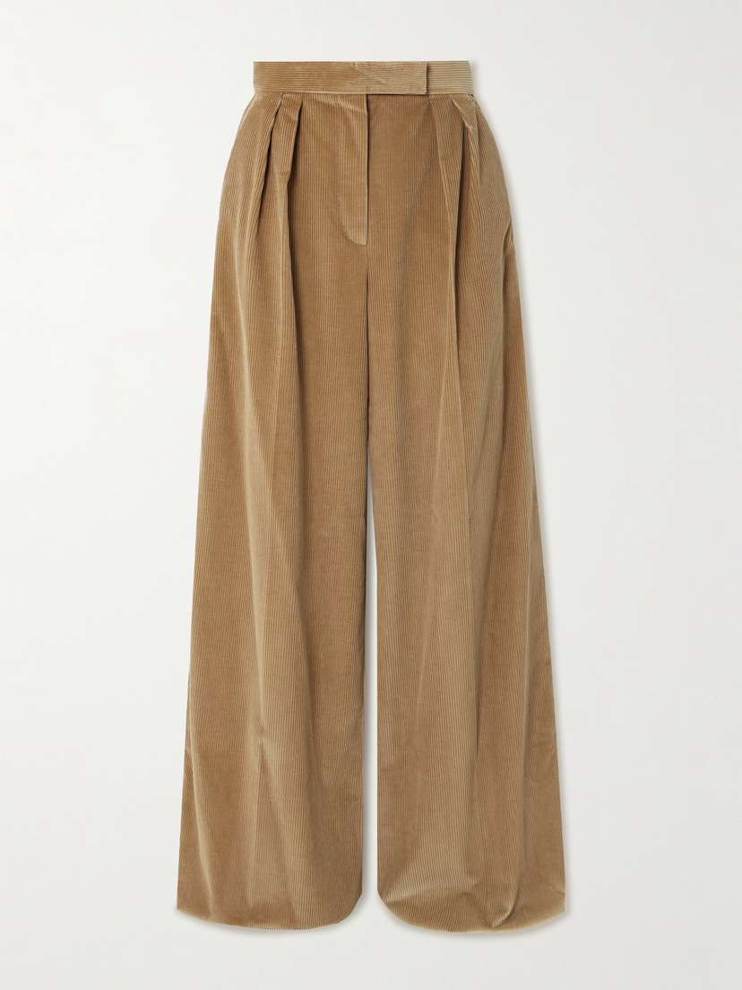 Max Mara Gilly Pleated Cotton-corduroy Wide-leg Pants - UK 2