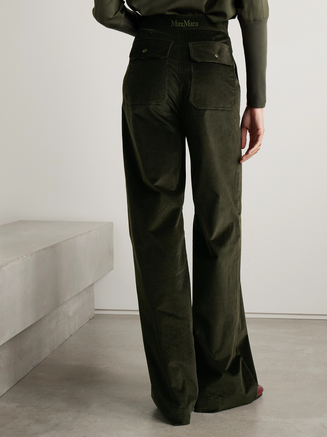 Max Mara Tritone Velvet Wide Leg Pants In Green