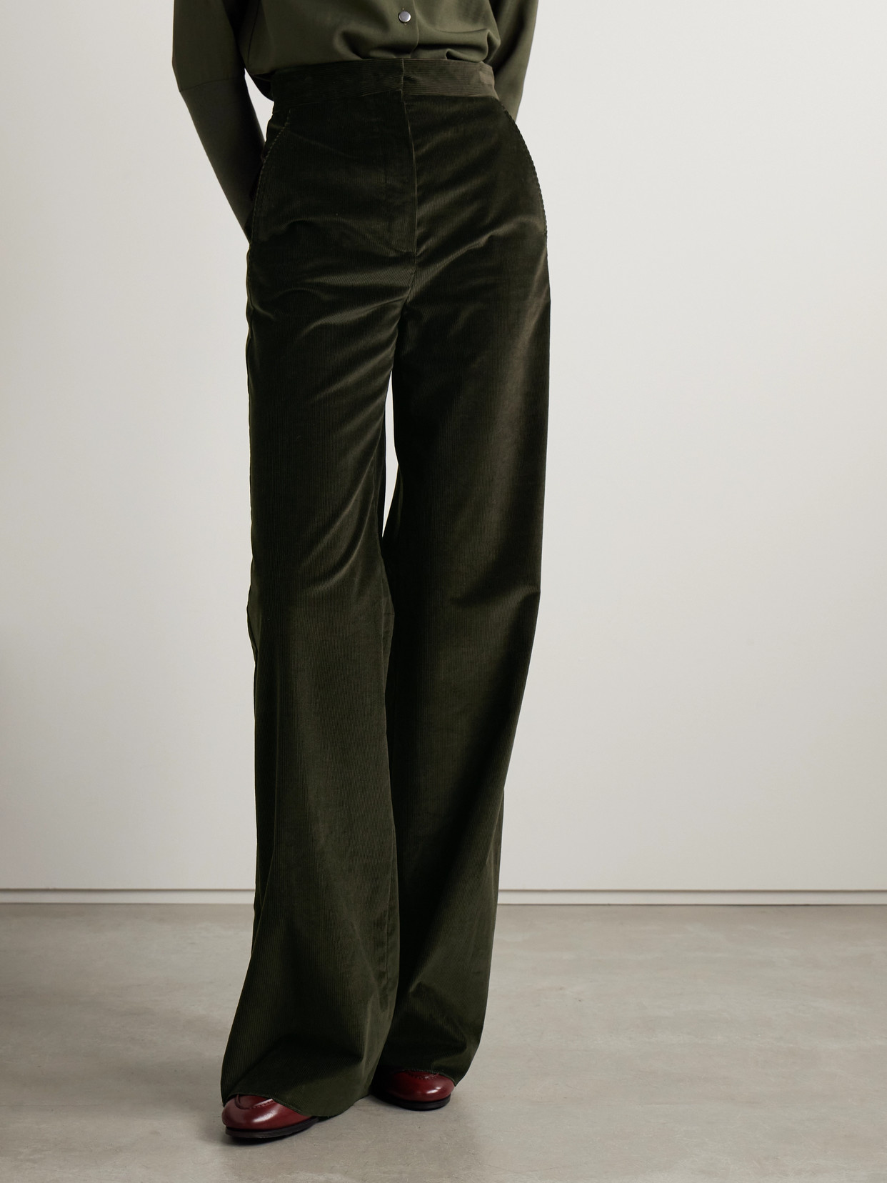 Max Mara Tritone Velvet Wide Leg Pants In Green