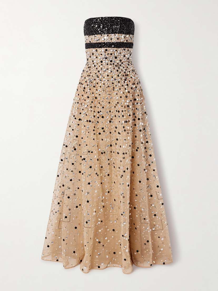 Elie Saab Strapless Embellished Tulle Gown