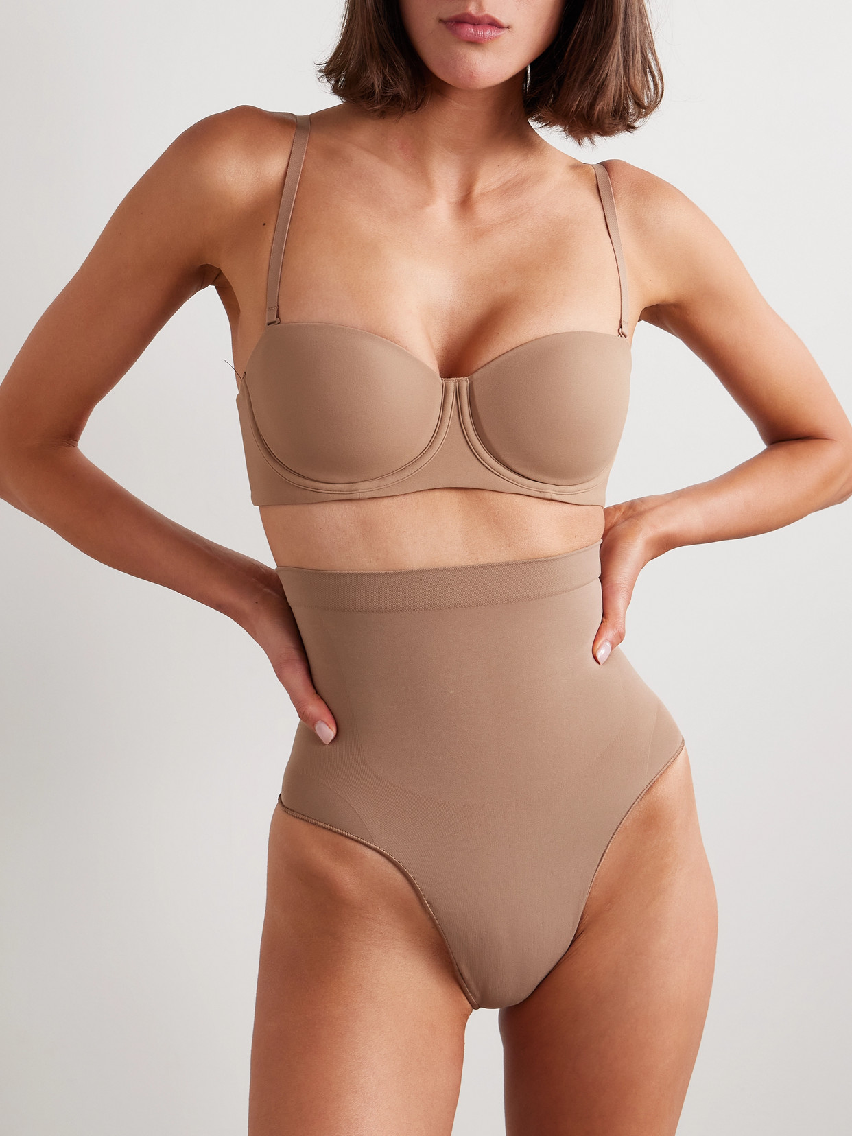 Skims Seamless Sculpt High-waisted Thong In Brown