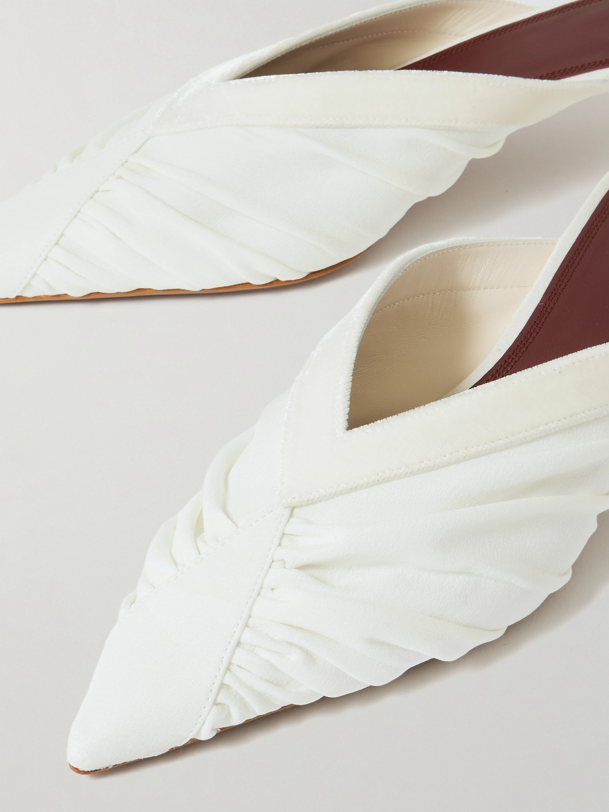 Maia Velvet-Trimmed Ruched Cady Mules