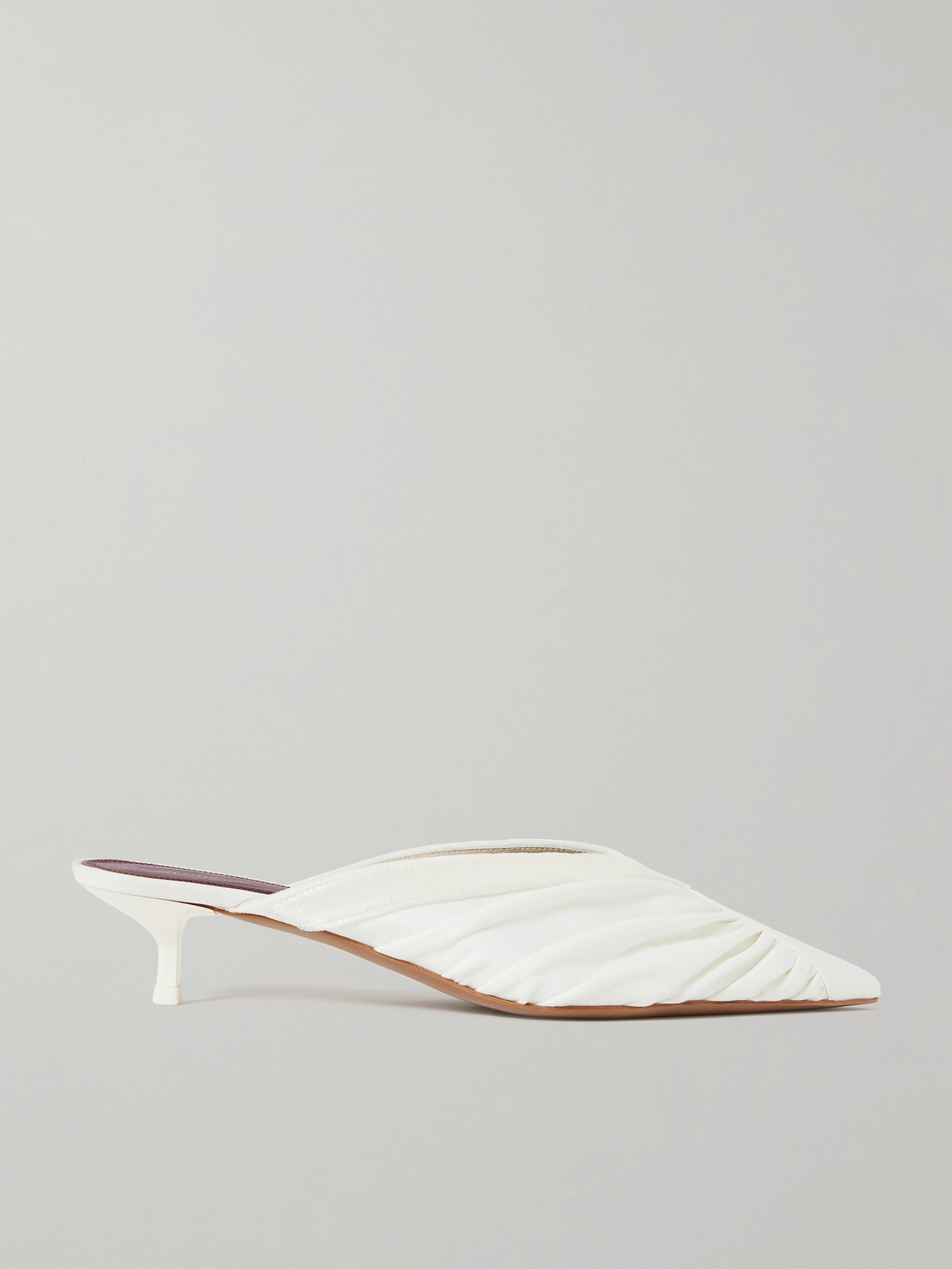NEOUS - Maia Velvet-trimmed Ruched Cady Mules - Ivory