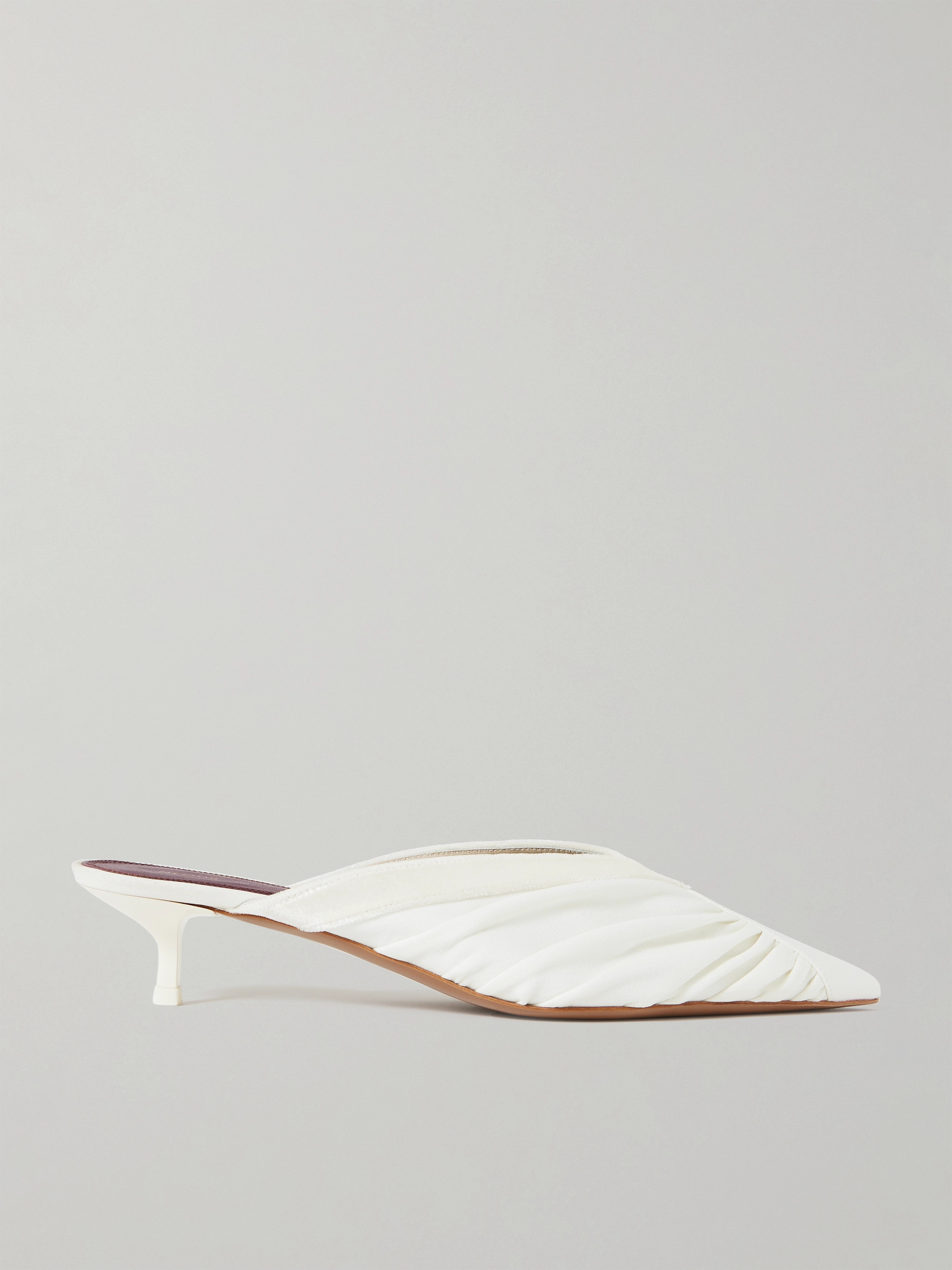 NEOUS Maia velvet-trimmed ruched cady mules