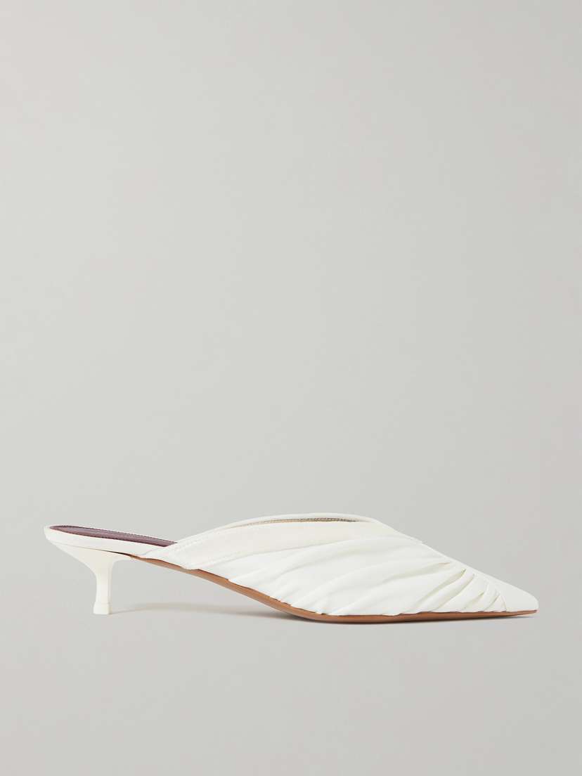 NEOUS Maia Velvet-trimmed Ruched Cady Mules